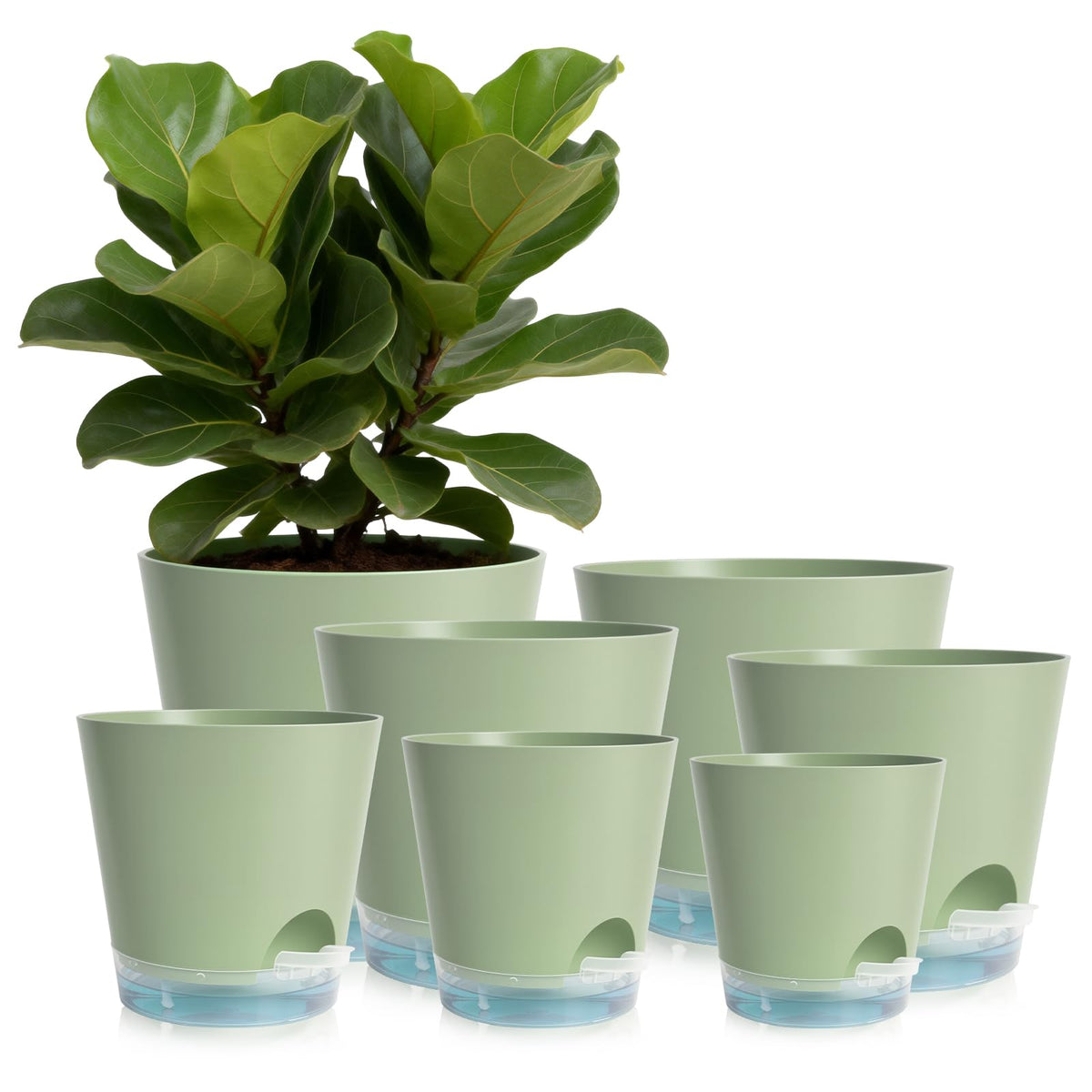 GARDIFE Self Watering Plant Pots set with 7 sizes in green