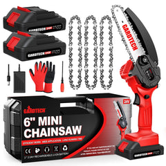 Gardtech Mini Chainsaw 6 Inch cordless red model front view