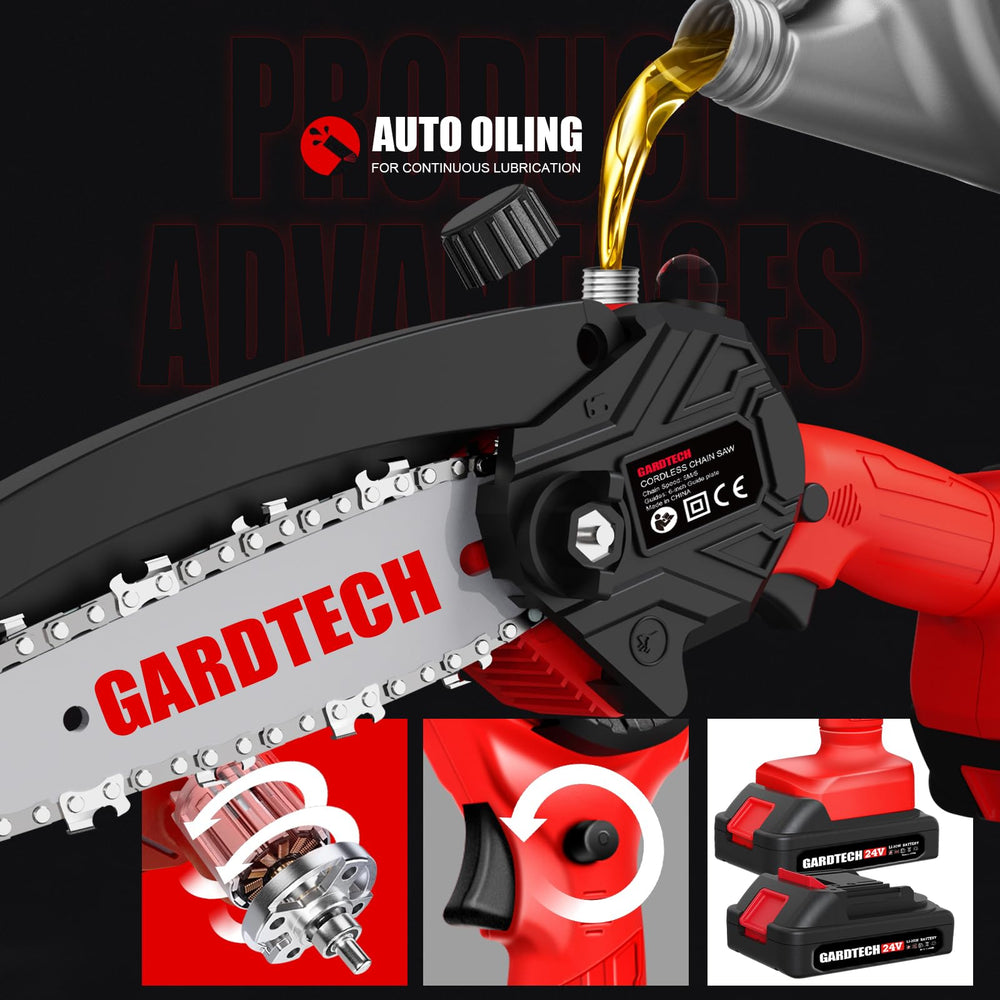 Gardtech Mini Chainsaw 6 Inch showing 4 guide chains