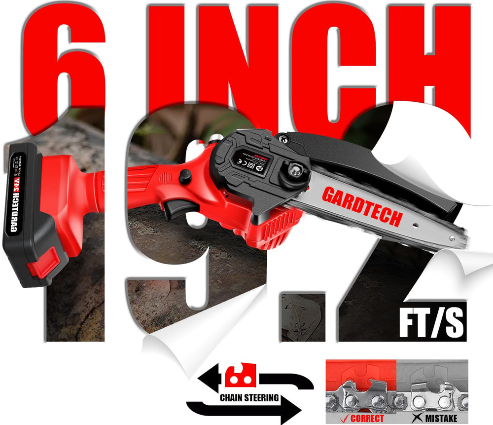 Gardtech Mini Chainsaw in use cutting wood