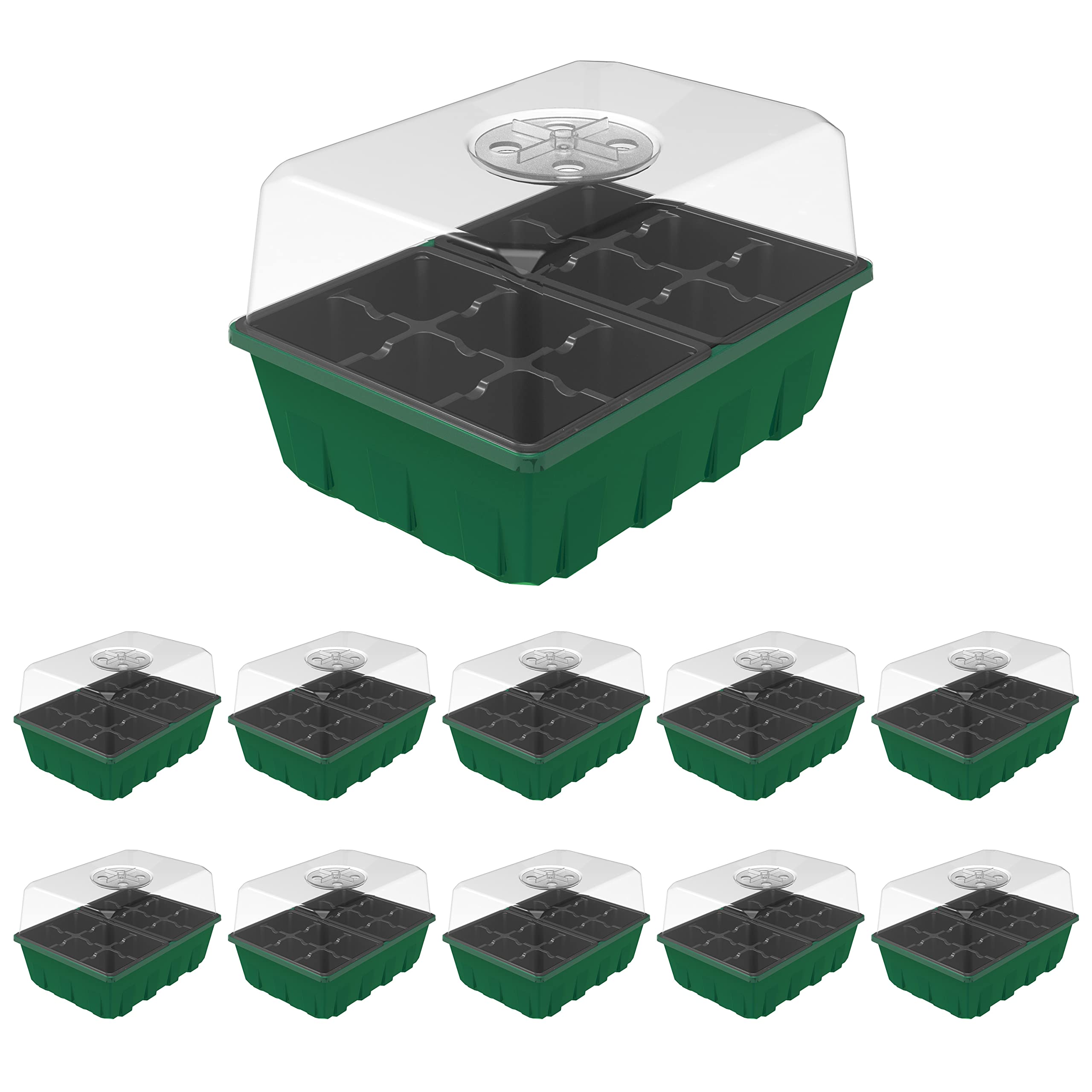 Gardzen 10 Pack Seed Starter Trays with humidity dome front view