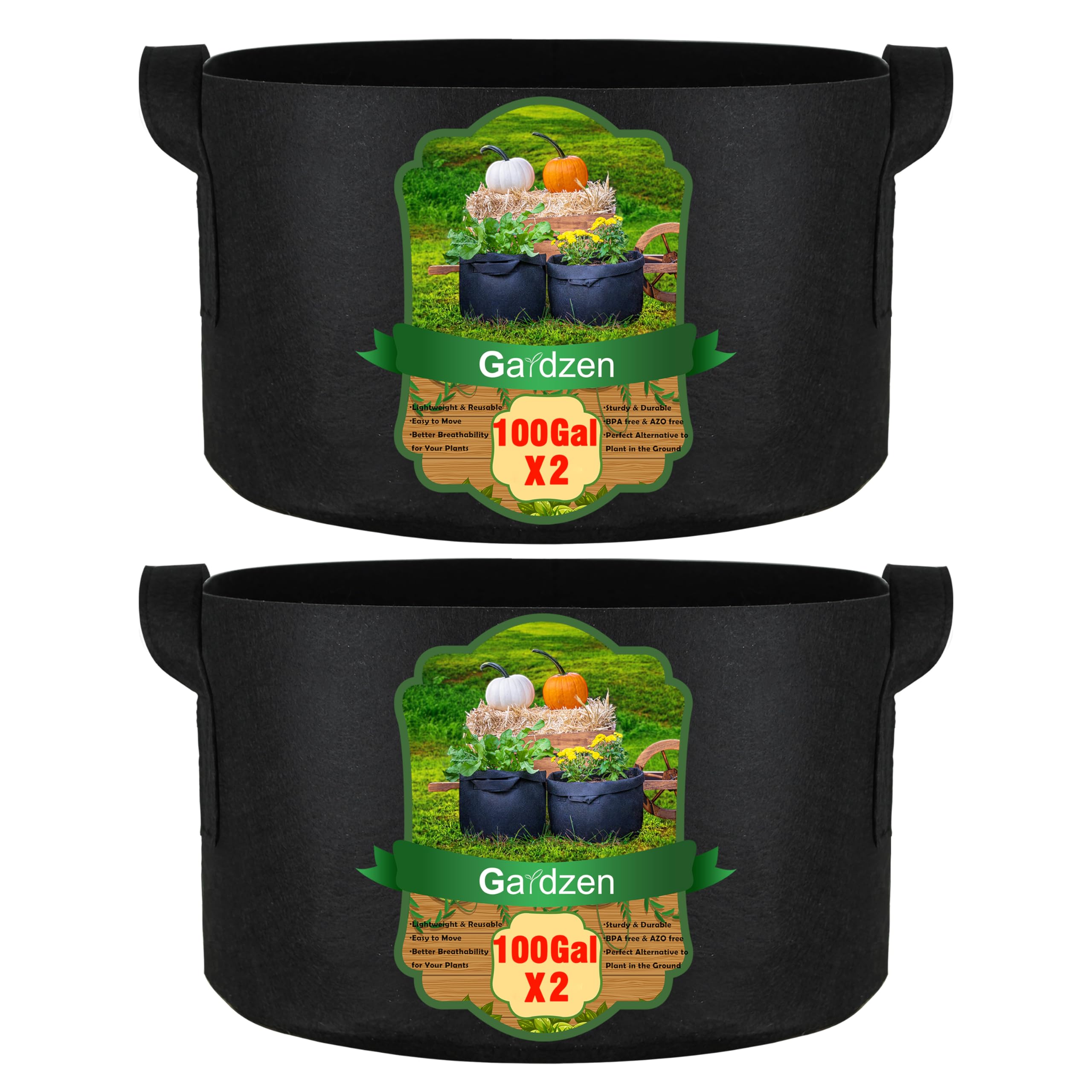 Gardzen 100 Gallon Grow Bag black front view