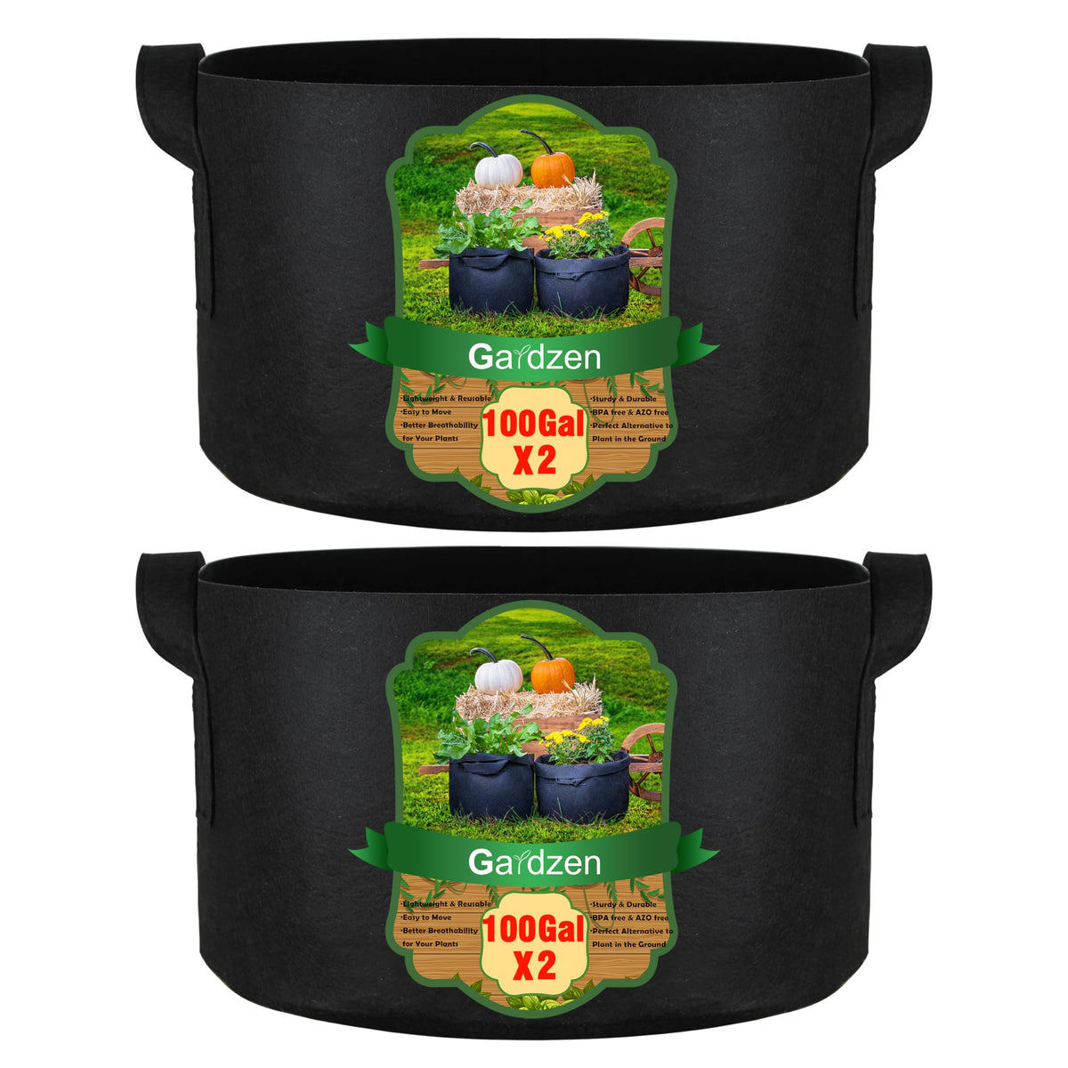 Gardzen 100 Gallon Grow Bag black front view