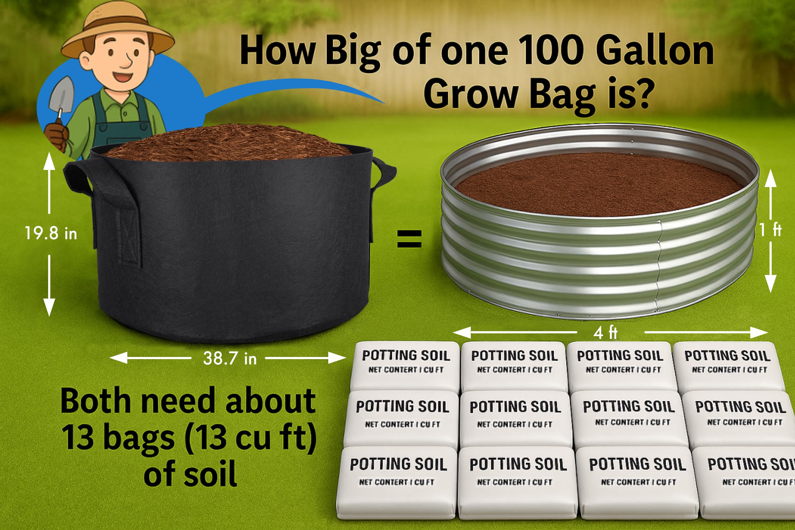 Gardzen 100 Gallon Grow Bag with handles