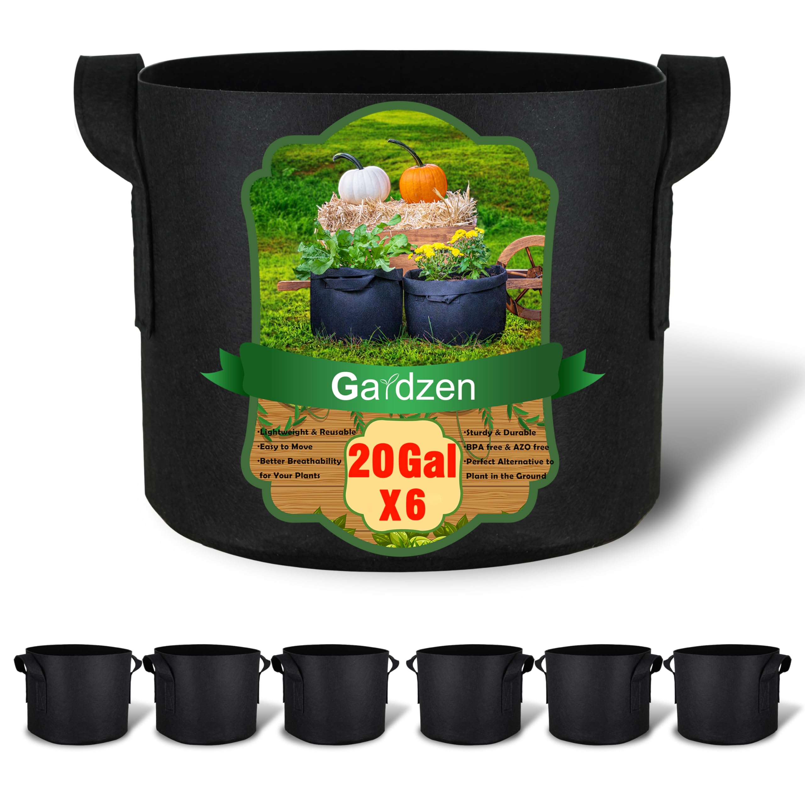 Gardzen 20 Gallon Grow Bag front view with sturdy handles