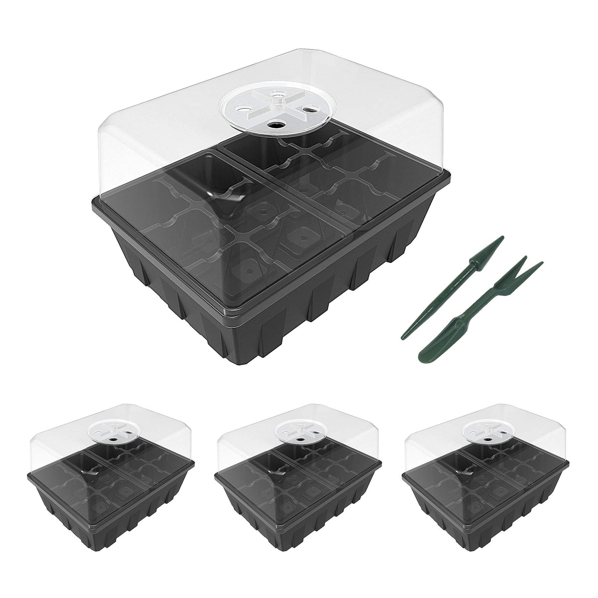 Gardzen 3-Pack Seed Starter Tray with humidity dome, clear design