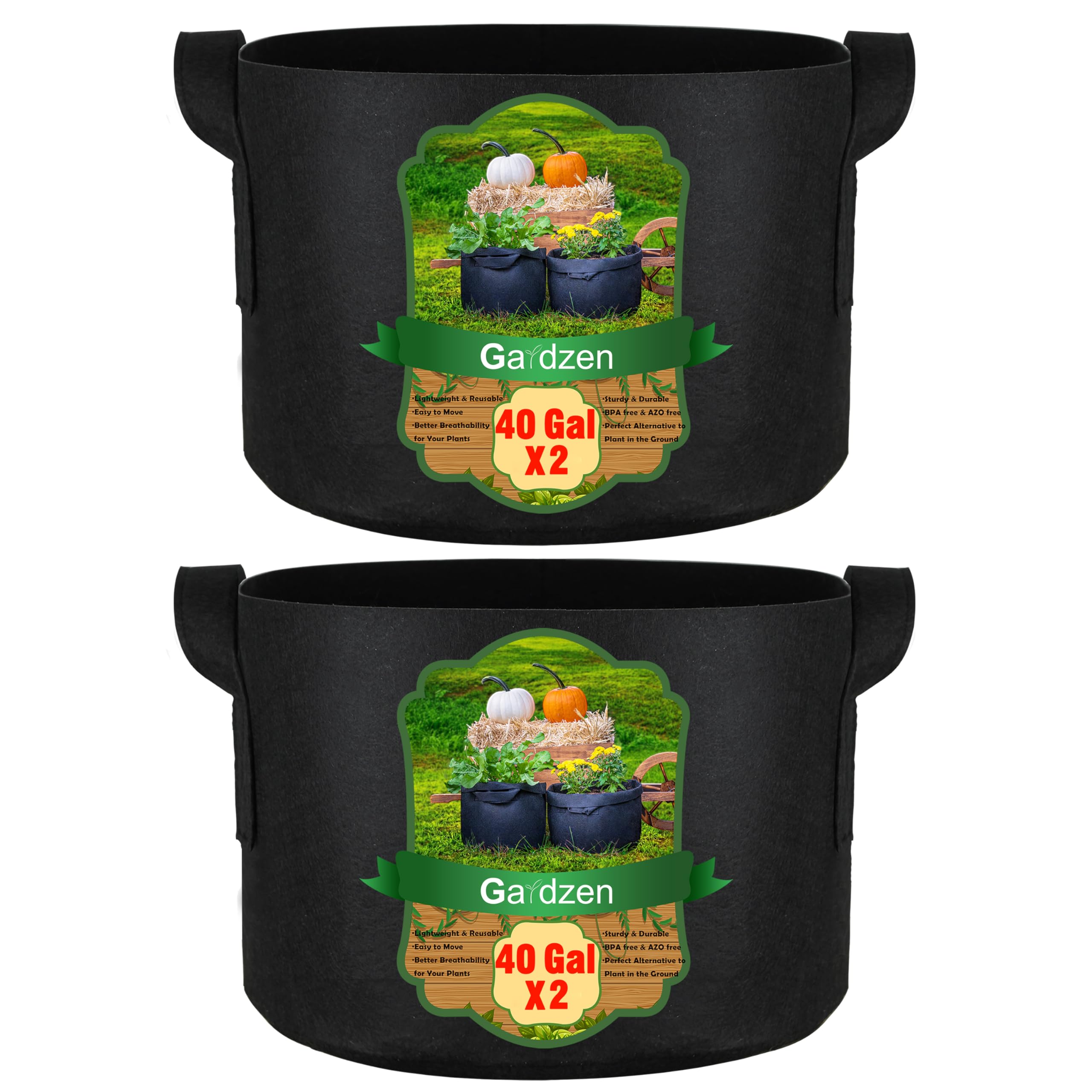 Gardzen 40 Gallon Grow Bag front view with heavy duty handles