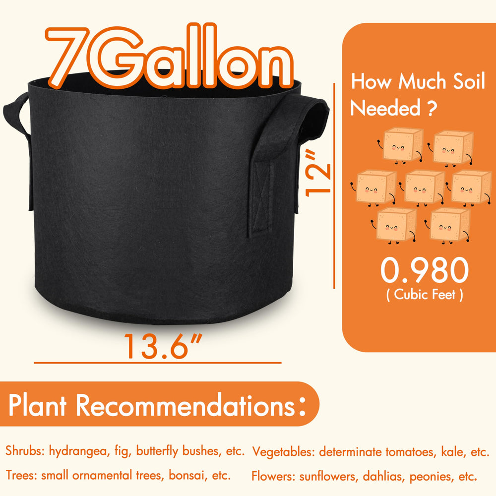 Gardzen 7 Gallon Grow Bag displayed with dimensions