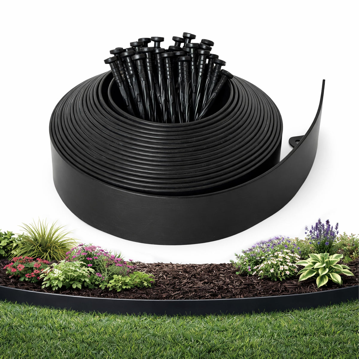 Gardzen Landscape Edging 60ft black with spikes included