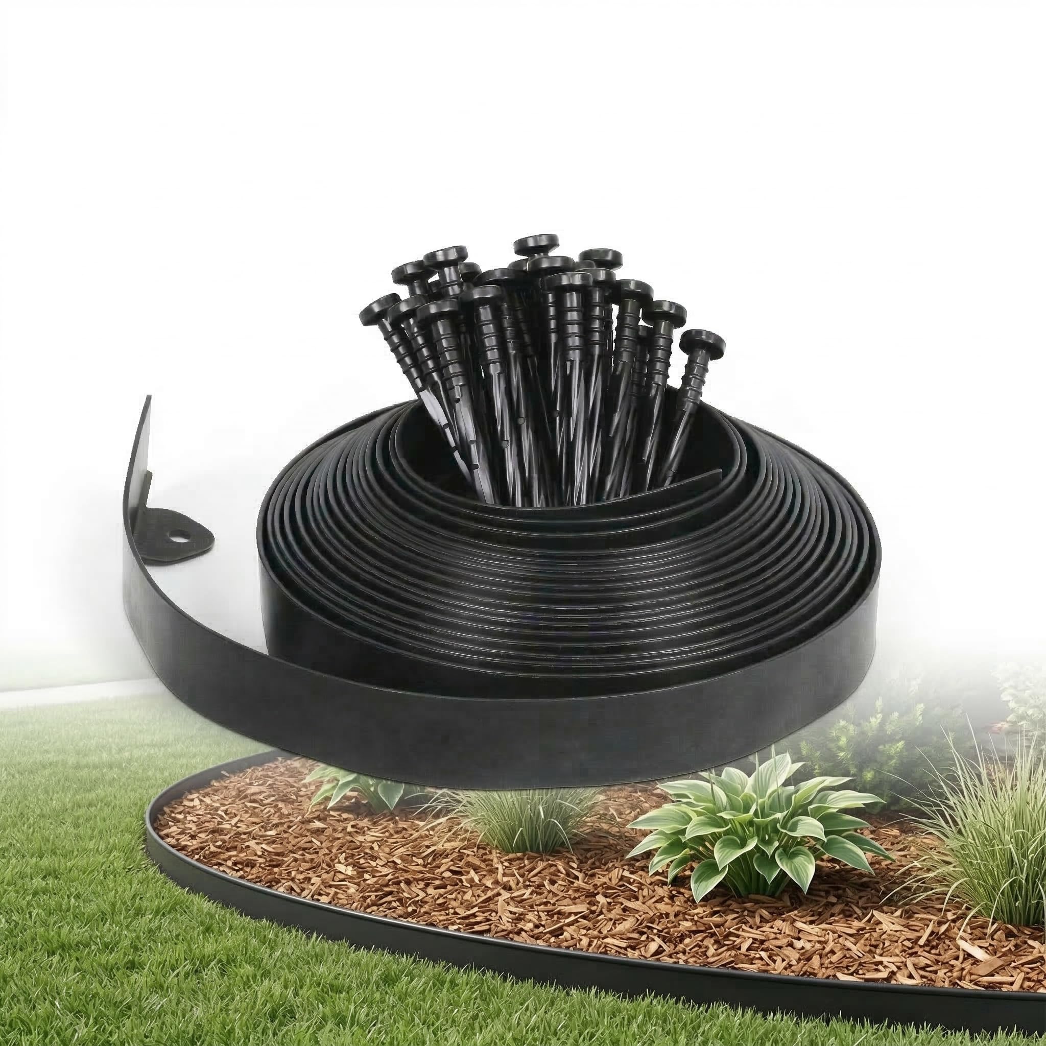 Gardzen Landscape Edging Kit 1.5 inch x 20 feet black front view