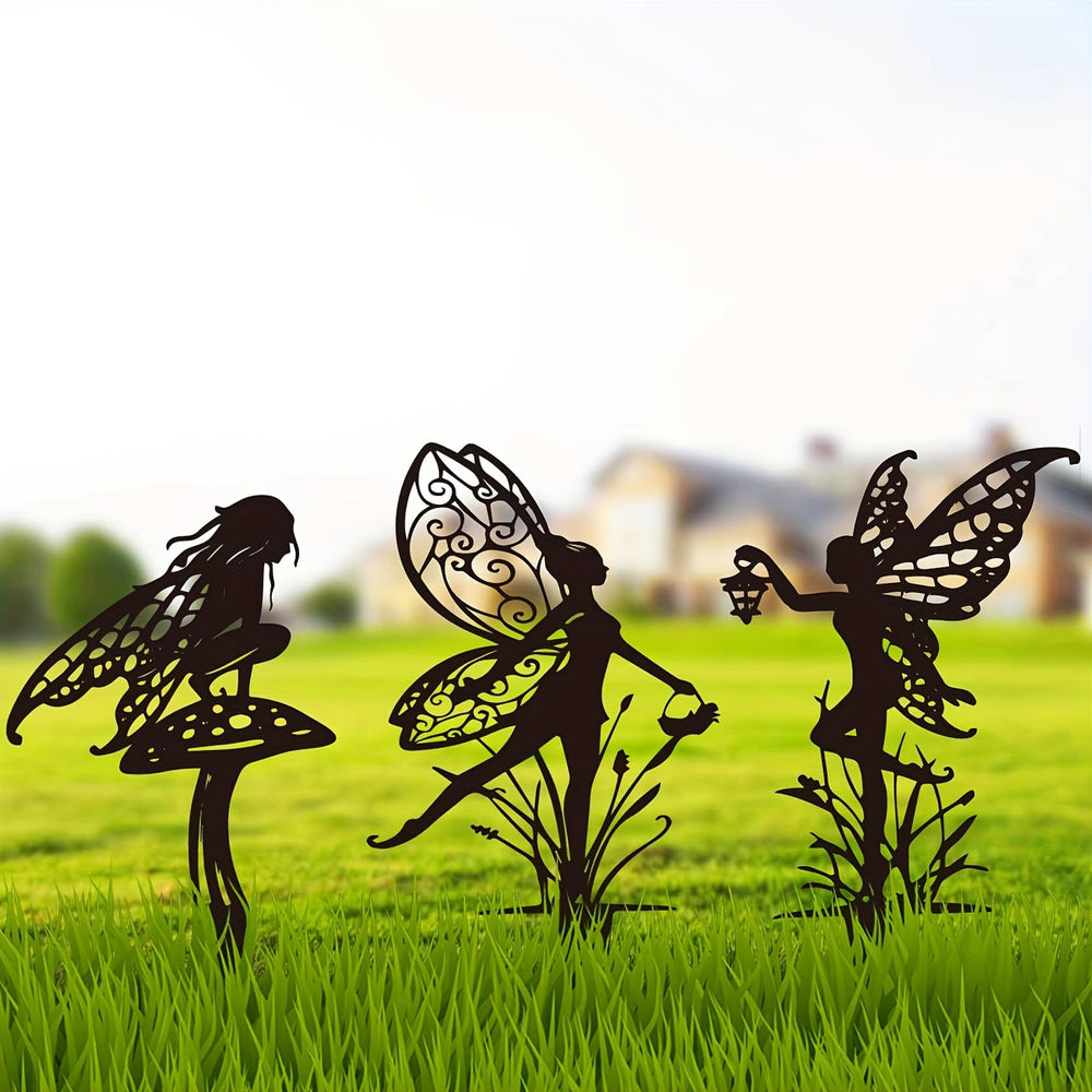 Garkup garden stakes featuring whimsical fairy designs in black