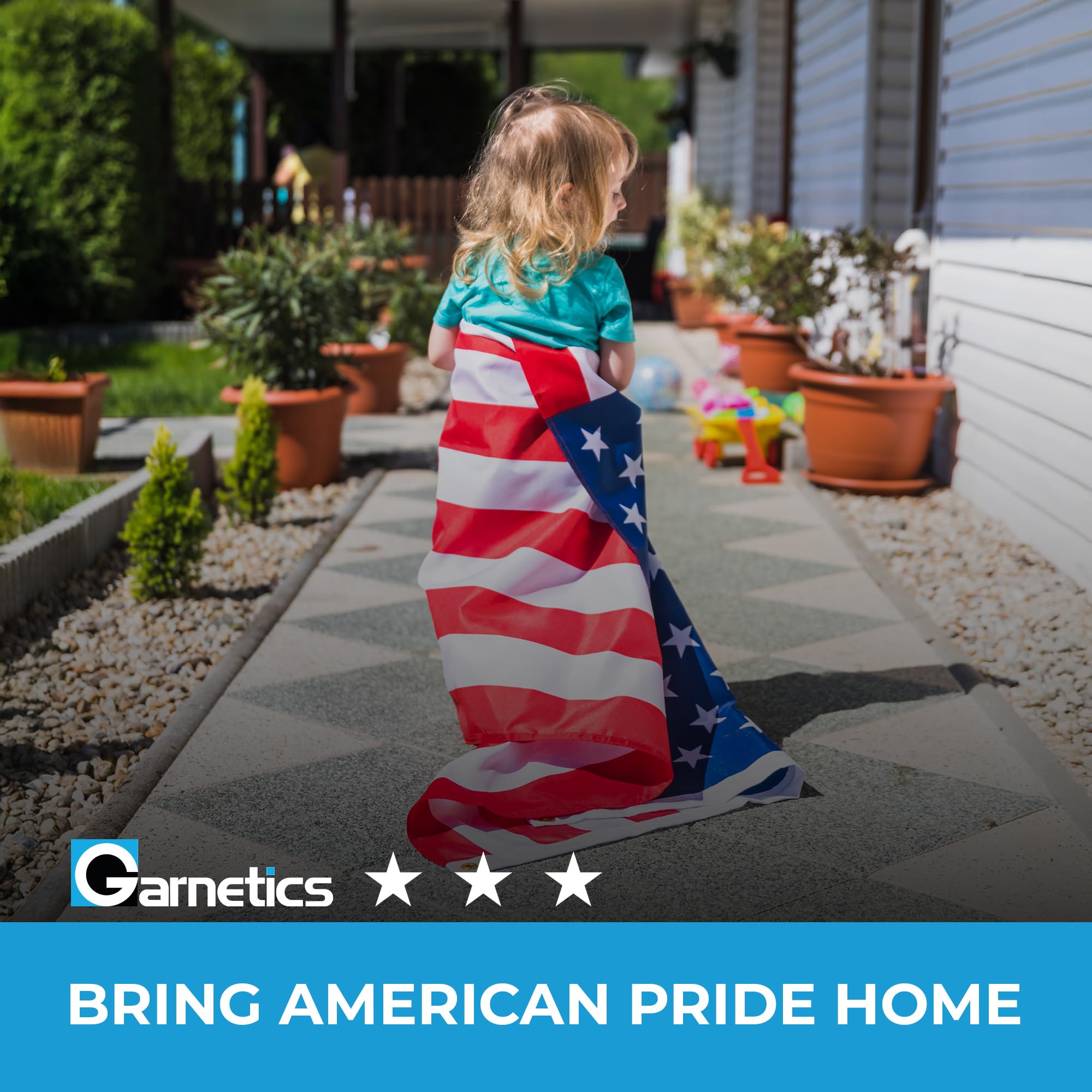 Garnetics American Flag in packaging with dimensions