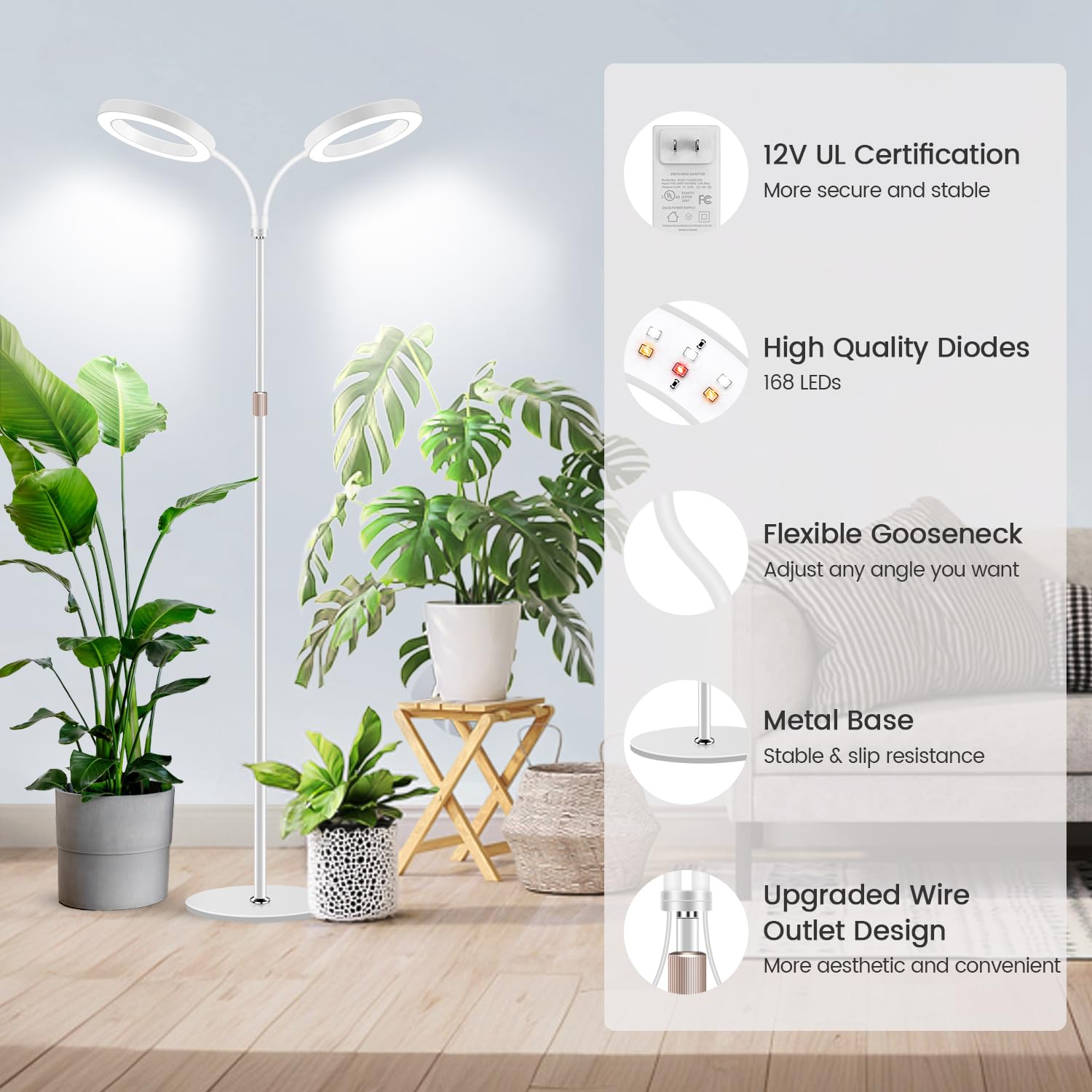 Garpsen grow lamp in use with multiple indoor plants