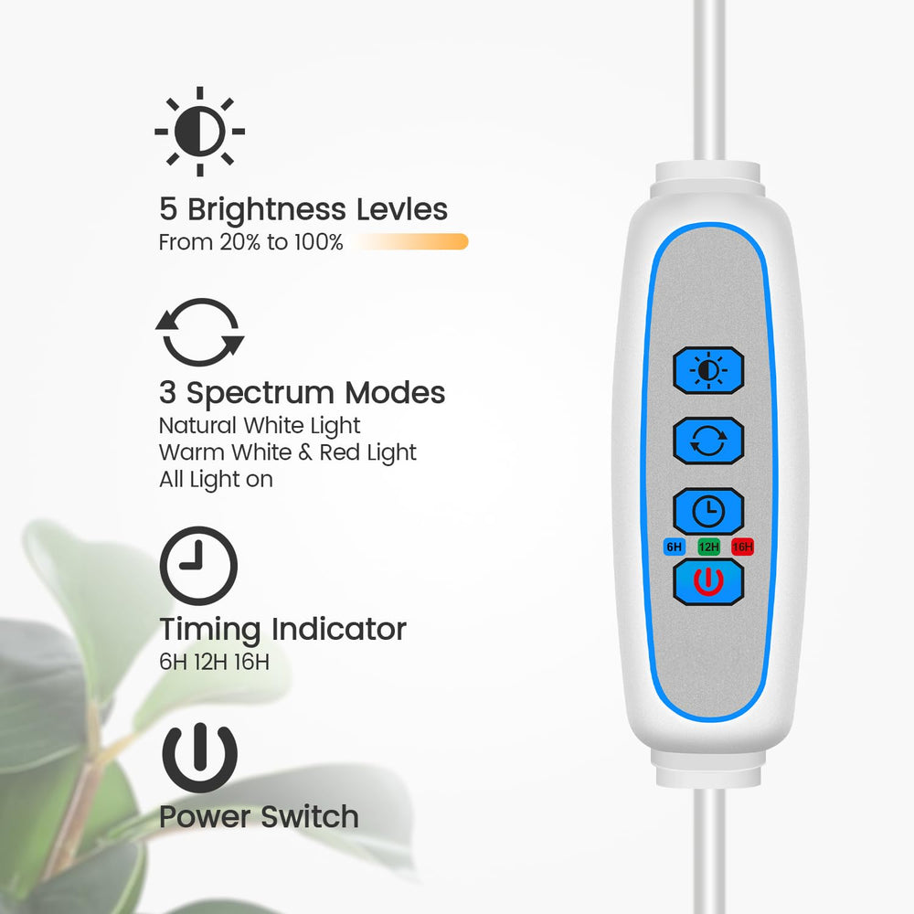 Garpsen plant light showing 3 light modes and dimmable settings