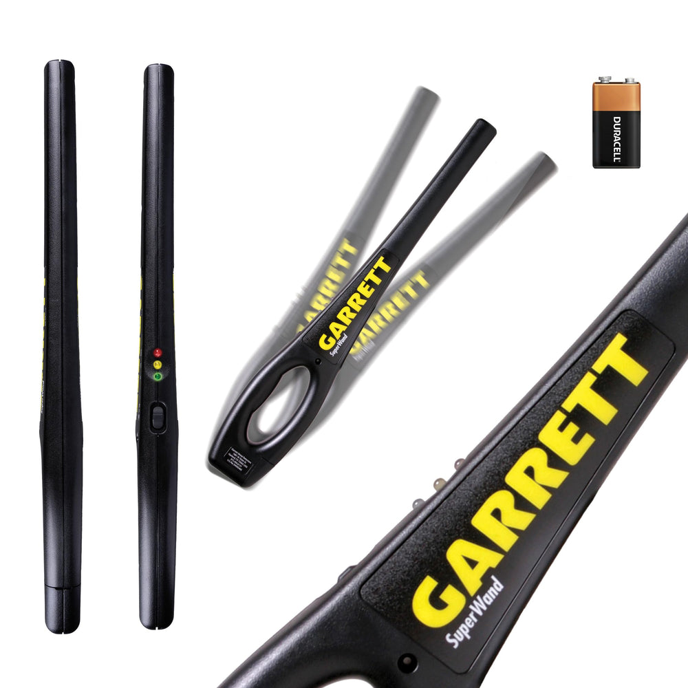 Garrett SuperWand Handheld Security Metal Detector, black and yellow design