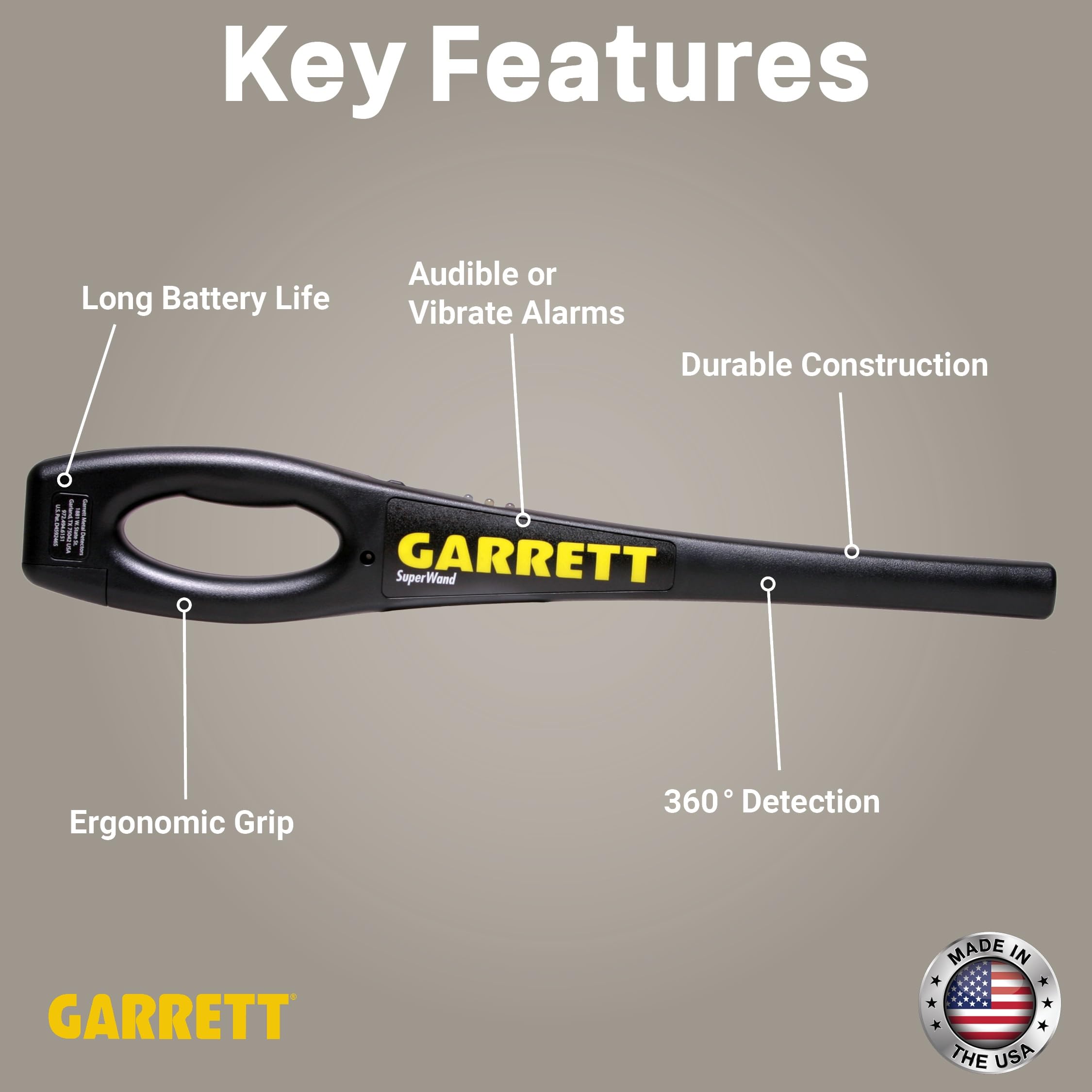 Garrett SuperWand showing operational features and controls