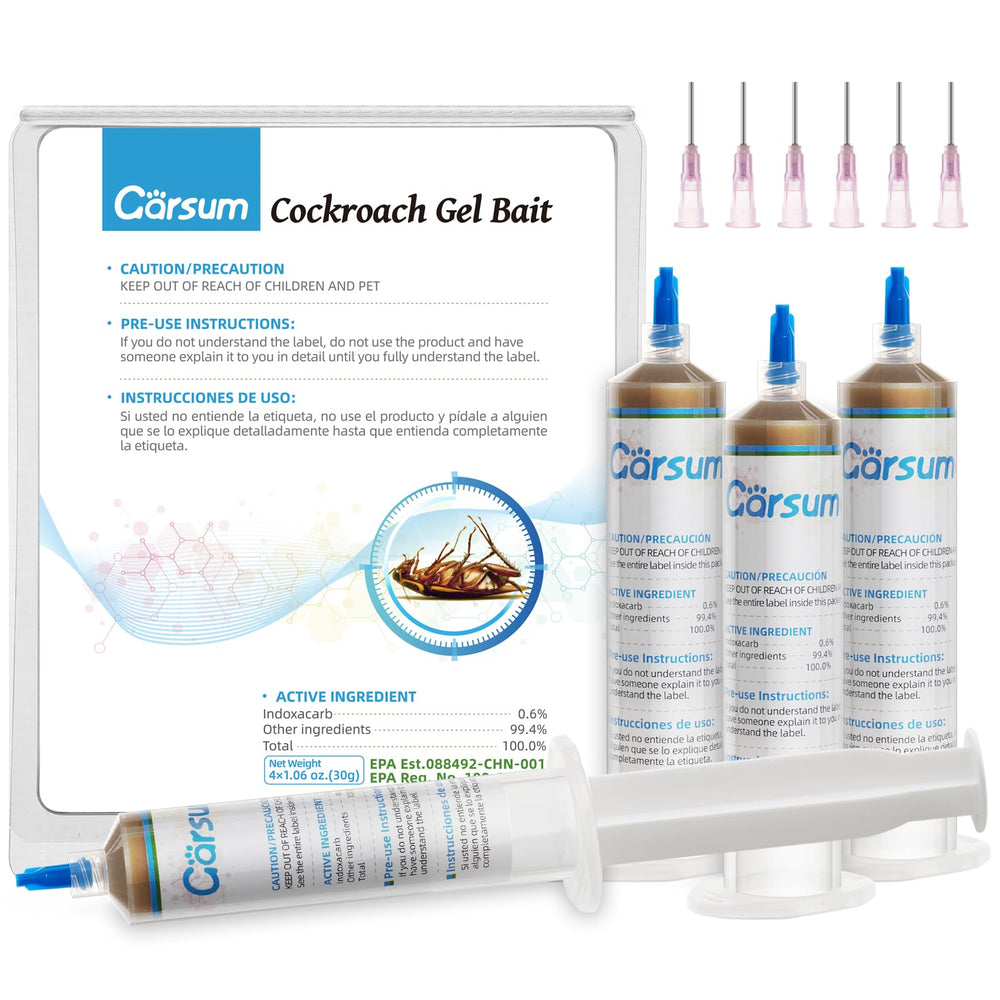 Garsum Cockroach Gel Bait package front view with four 30-gram tubes