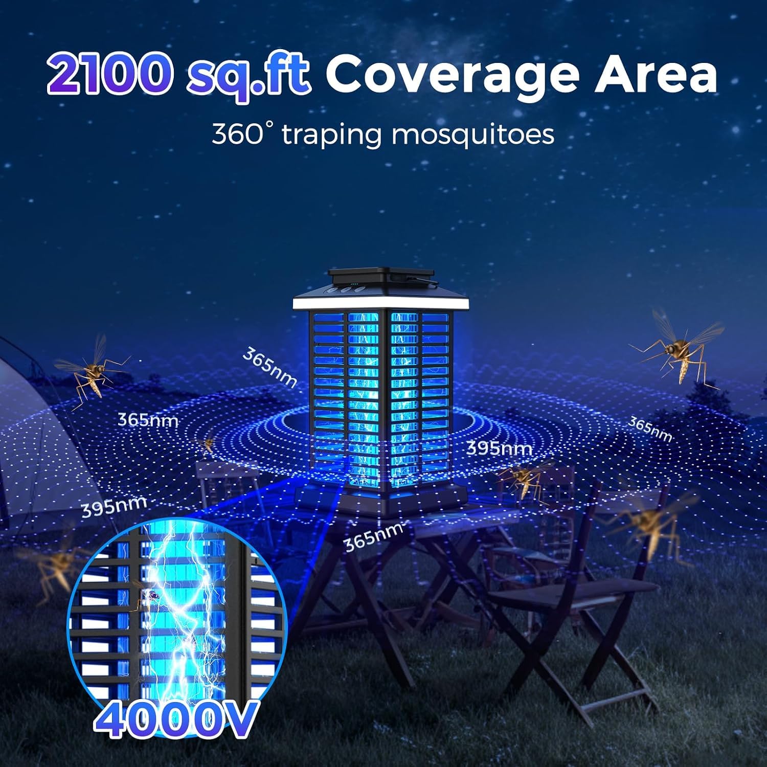 GARUTED Bug Zapper Outdoor side view with charging cable