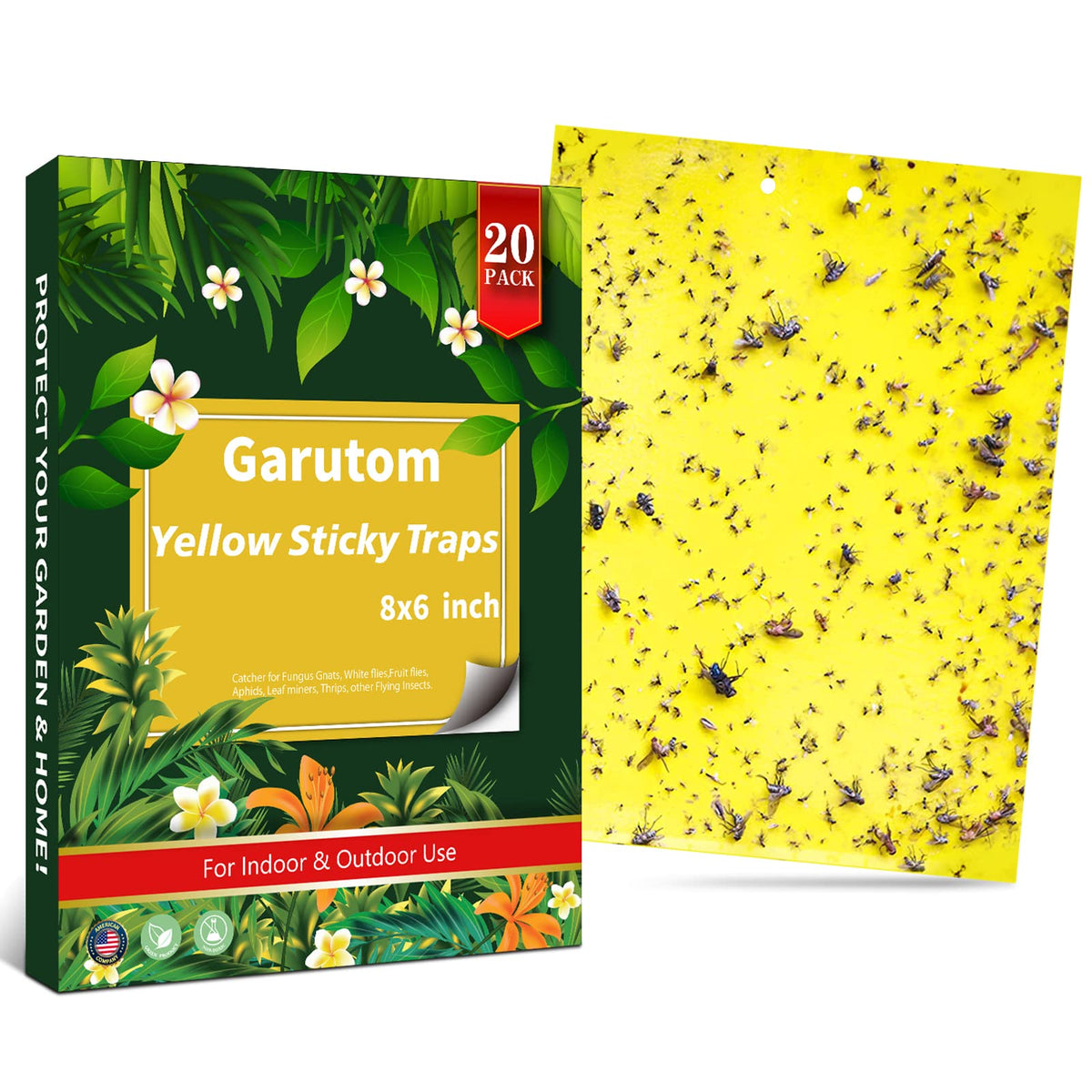 Garutom 20-Pack Yellow Sticky Traps, 6x8 inches front view