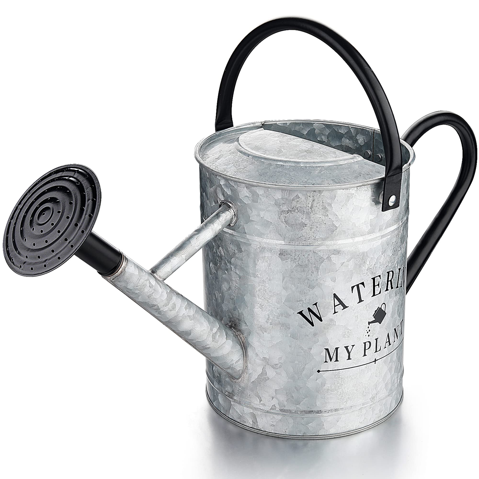 Garutom galvanized watering can front view, silver