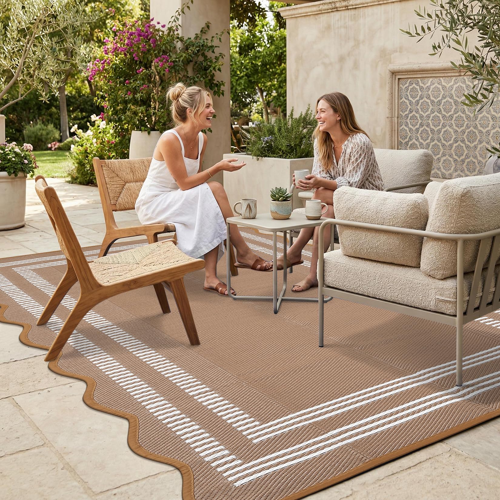 Garvee 6x9 outdoor rug in brown and white front view