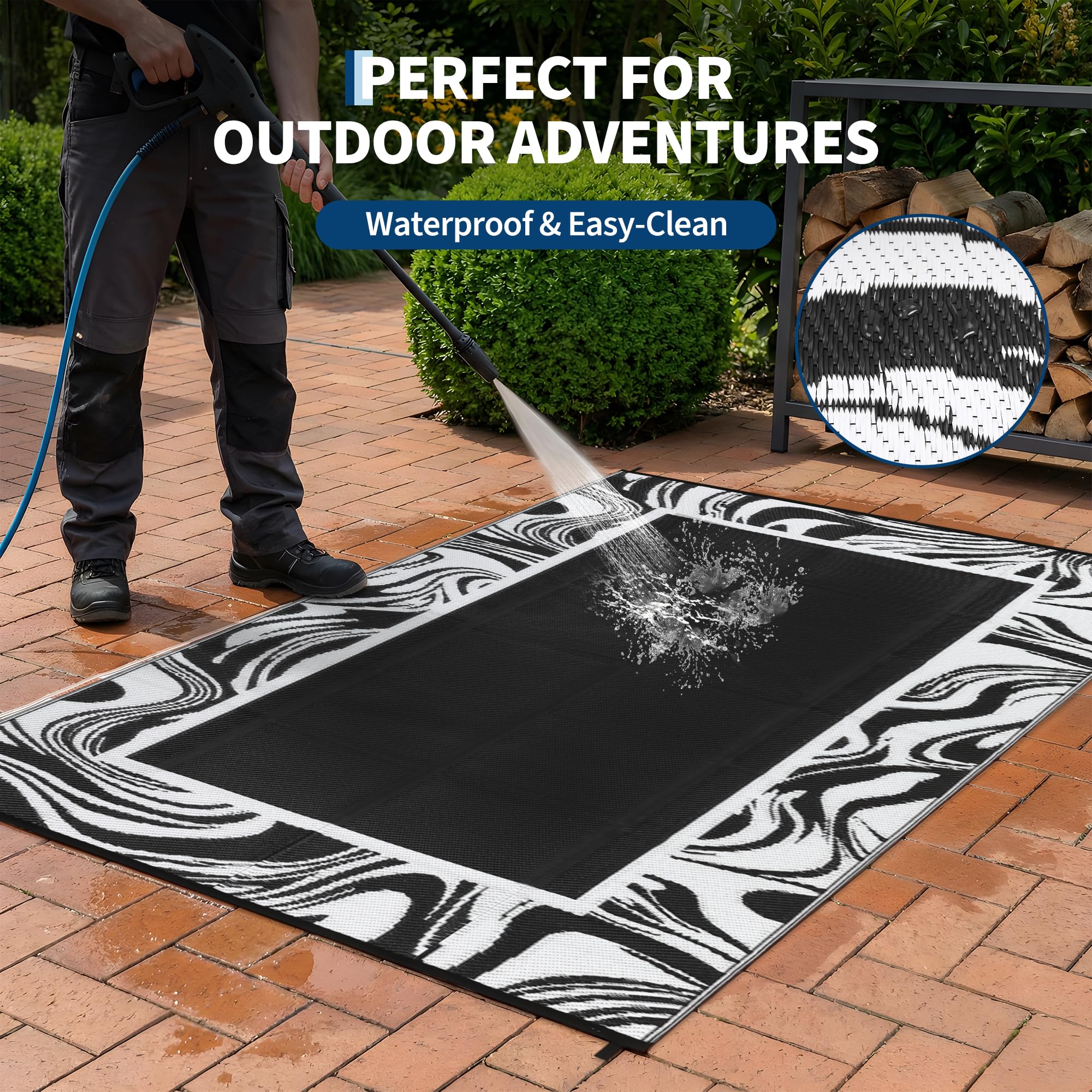 Garvee 6x9 Outdoor Rug showing reversible sides