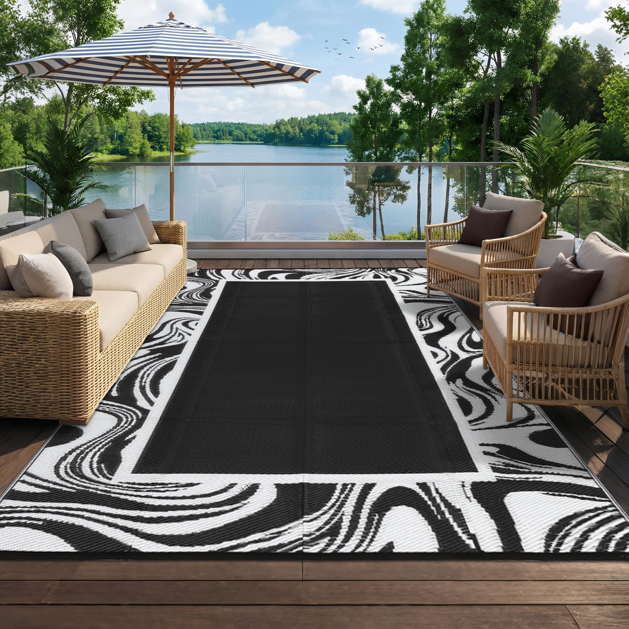 Garvee 6x9 Outdoor Rug with a beach background