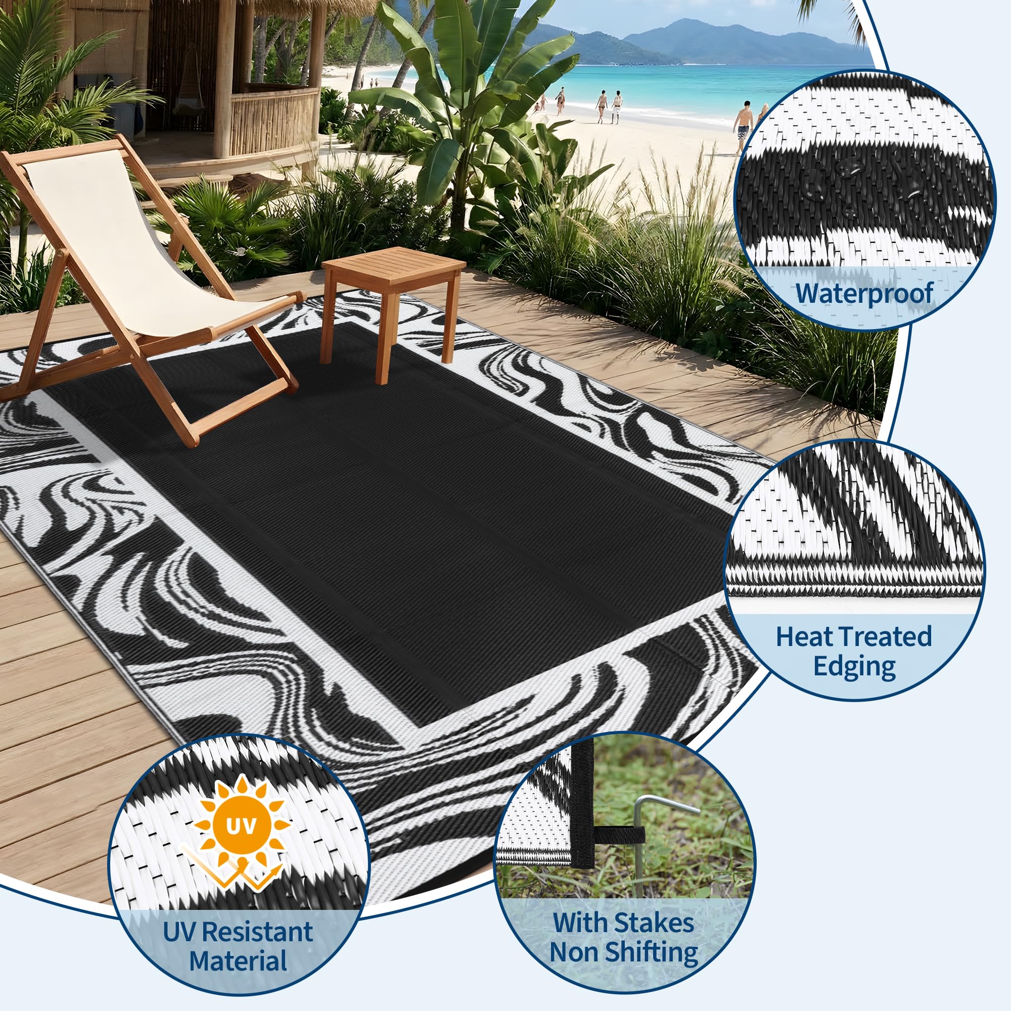 Garvee 6x9 Outdoor Rug with swirl border detail
