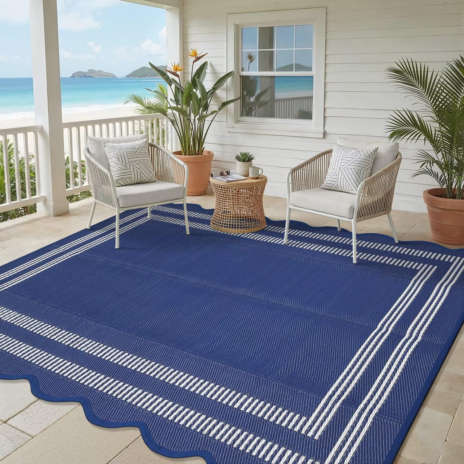Garvee 8x10 rug scalloped edge geometric design close-up