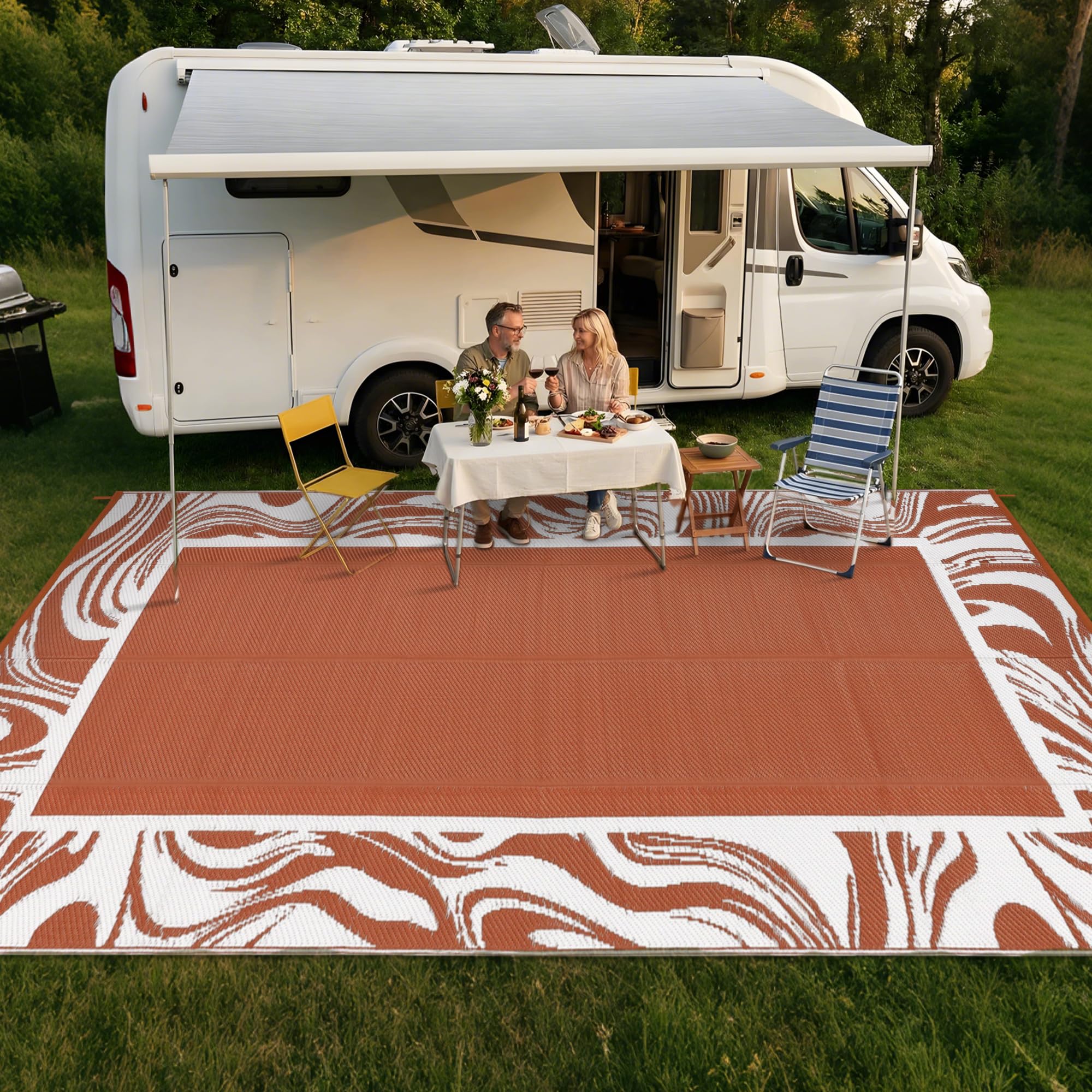 Garvee Outdoor Rug 5x8 featuring orange and white colors