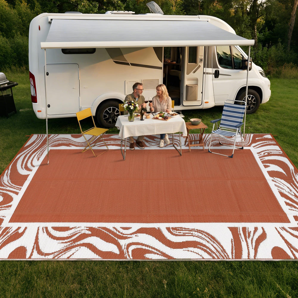 Garvee Outdoor Rug 5x8 featuring orange and white colors