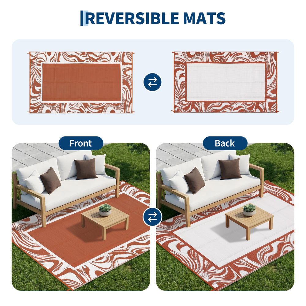 Garvee Outdoor Rug 5x8 in a backyard setting