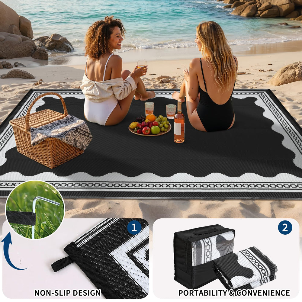 Garvee Outdoor Rug 5x8 positioned on a wooden deck