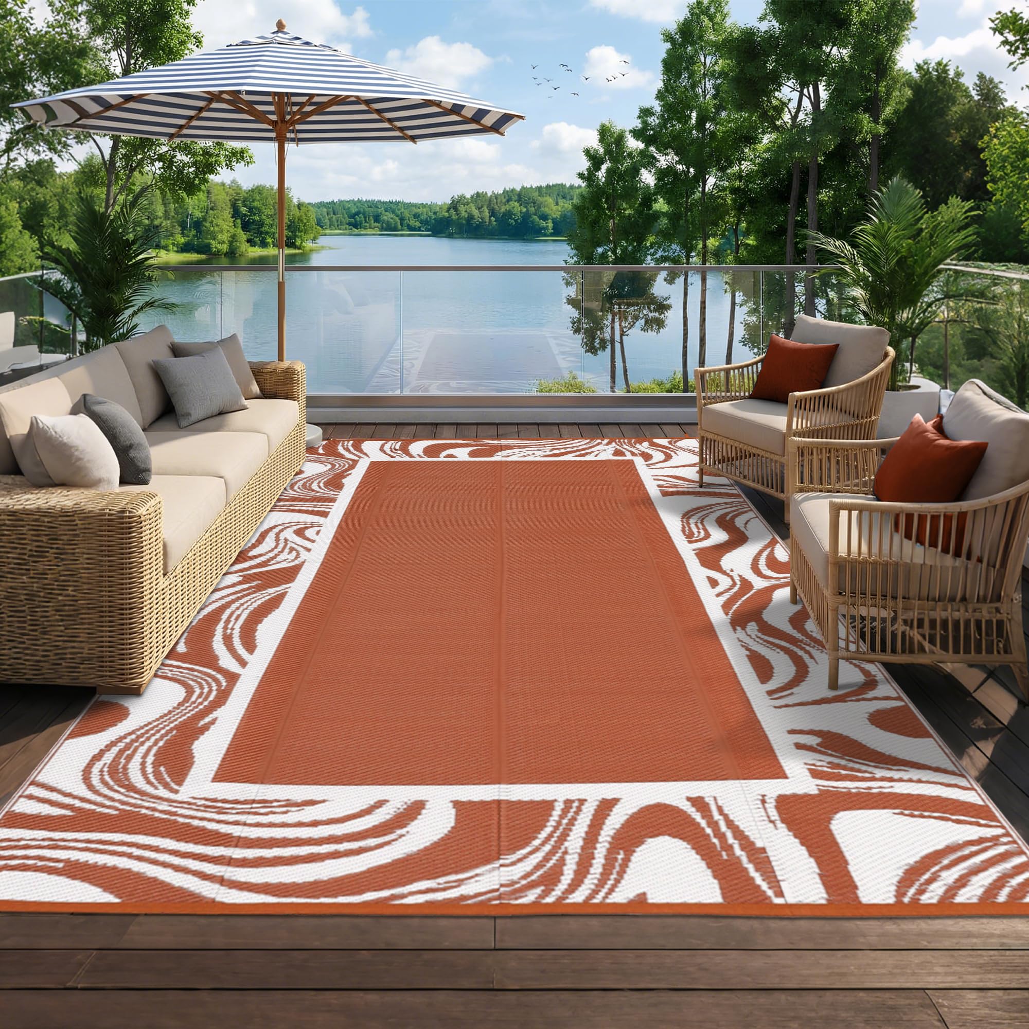 Garvee Outdoor Rug 5x8 reversible side showing sleek black surface