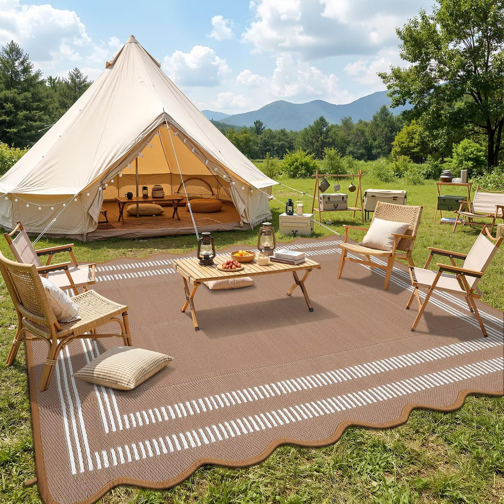 Garvee Outdoor Rug 8x10 scalloped edge detail