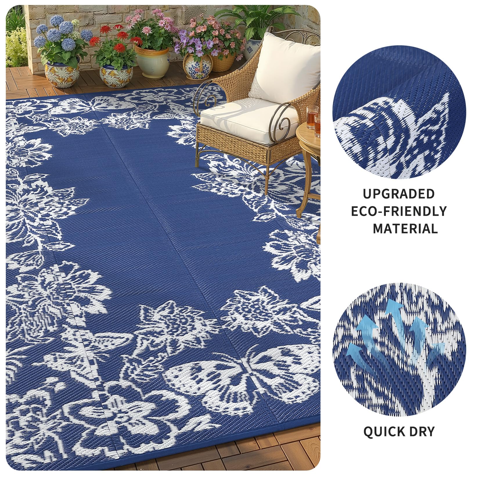 Garvee Outdoor Rug 9' x 12' in use at a beach