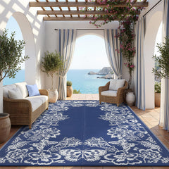 Garvee Outdoor Rug 9' x 12' navy and white front view