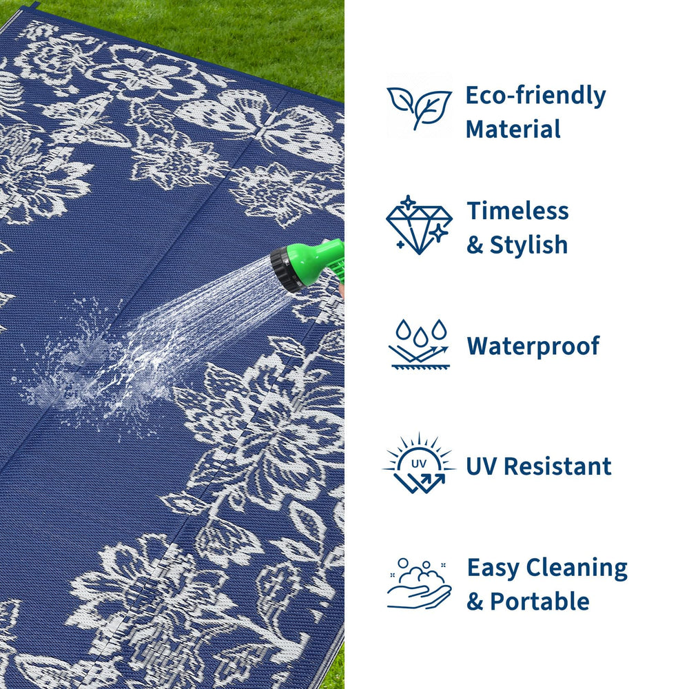 Garvee Outdoor Rug 9' x 12' navy and white with geometric design
