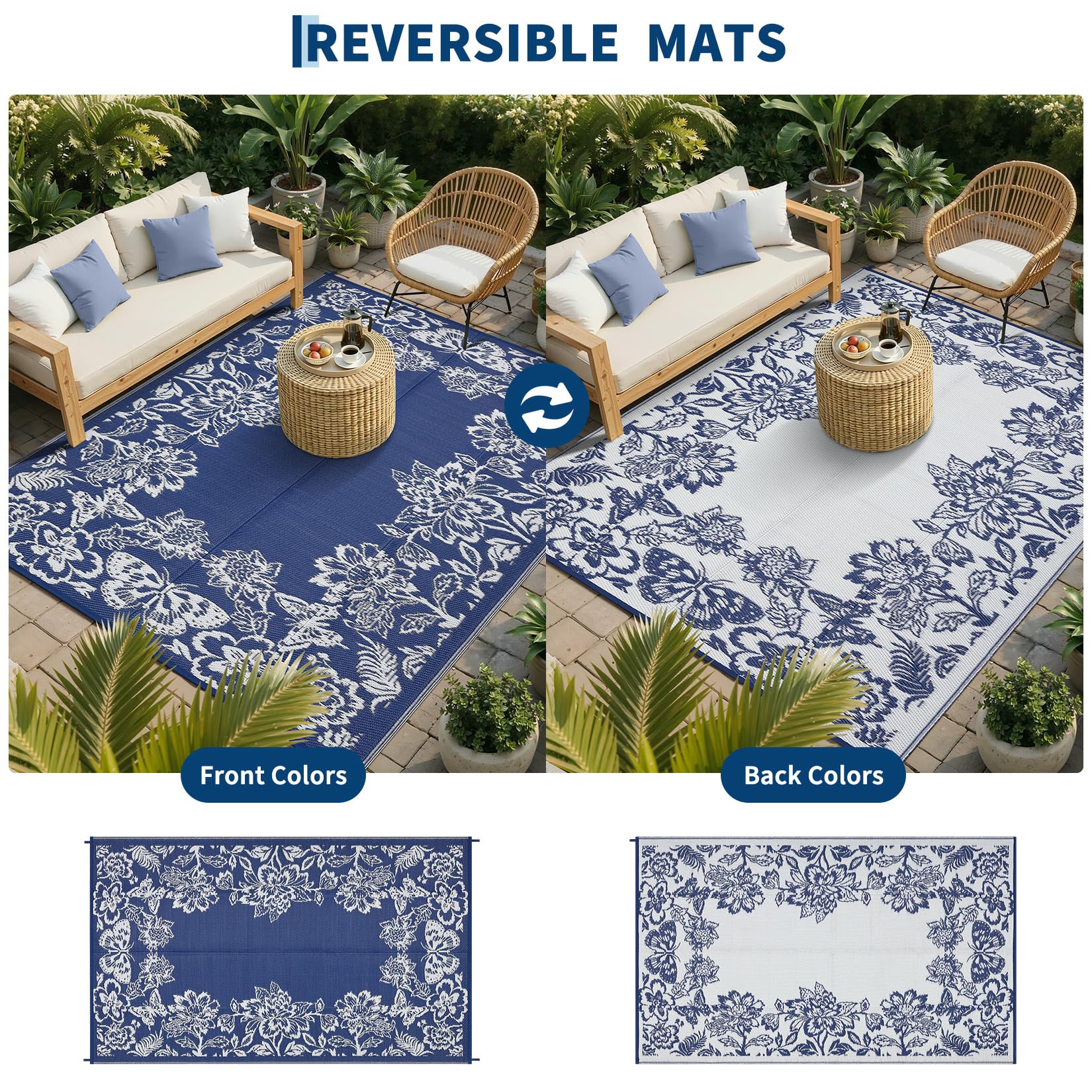 Garvee Outdoor Rug 9' x 12' rolled up for easy transport