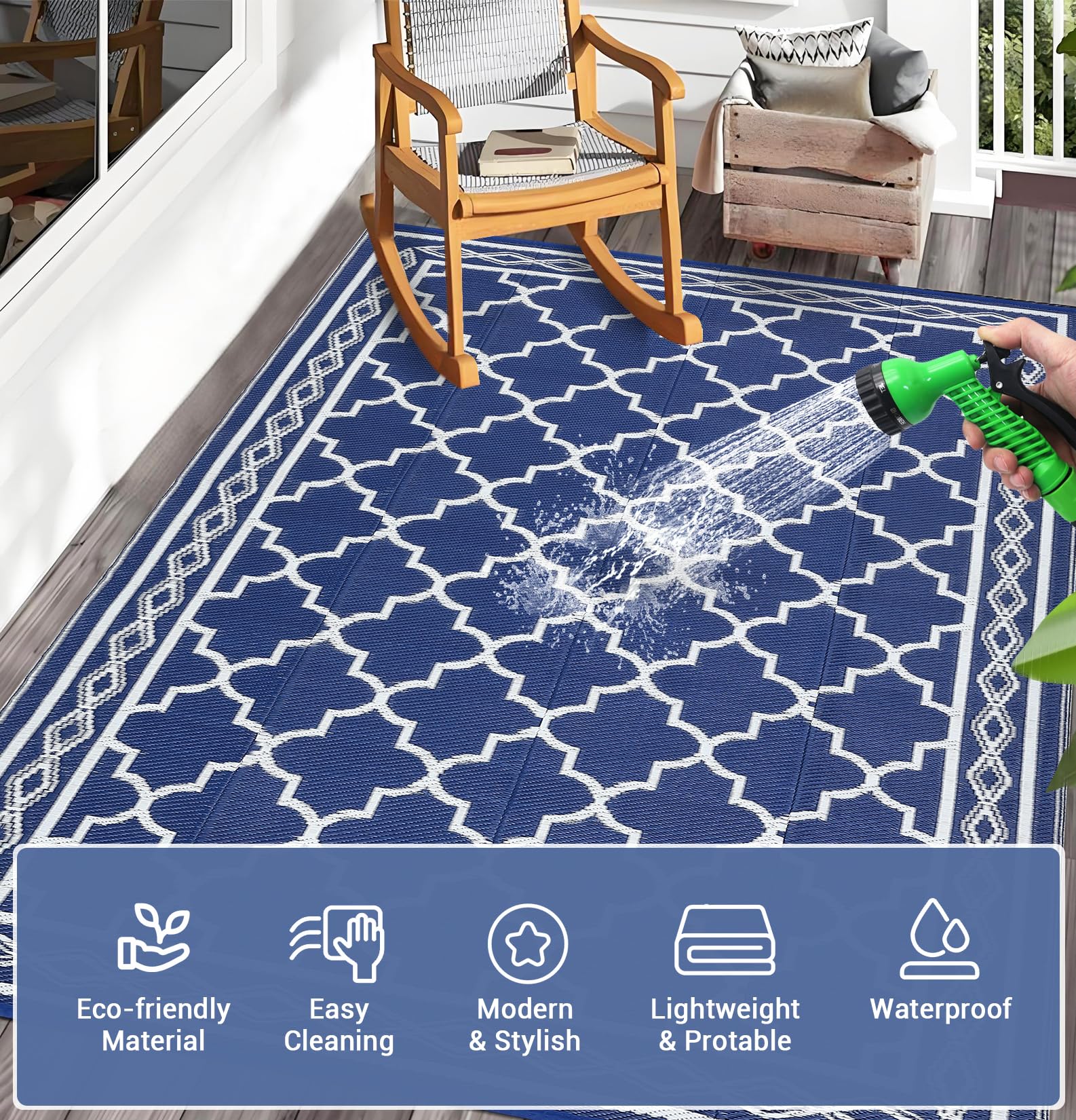 Garvee outdoor rug featuring corner loops and stakes