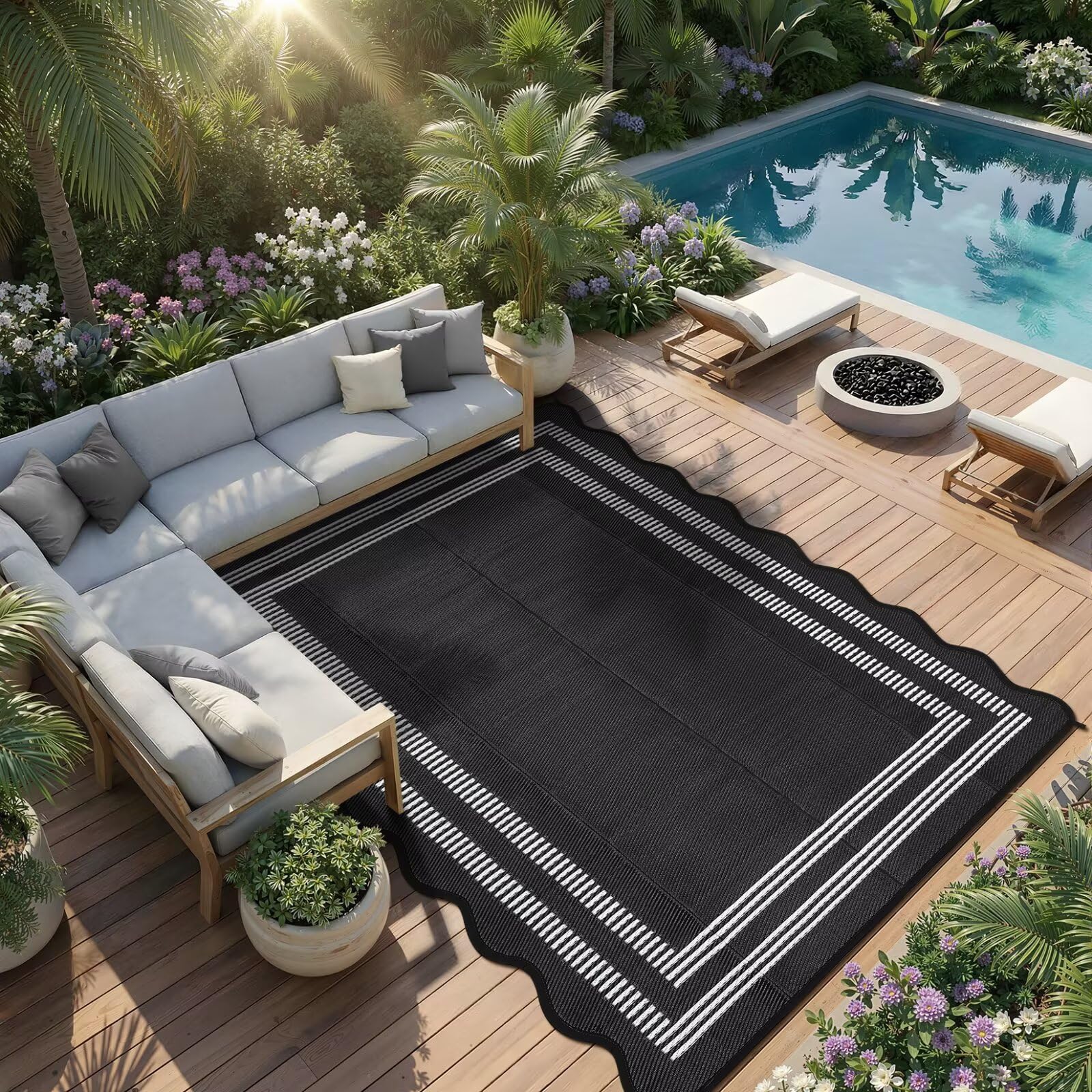 Garvee Outdoor Rug on a beach setting