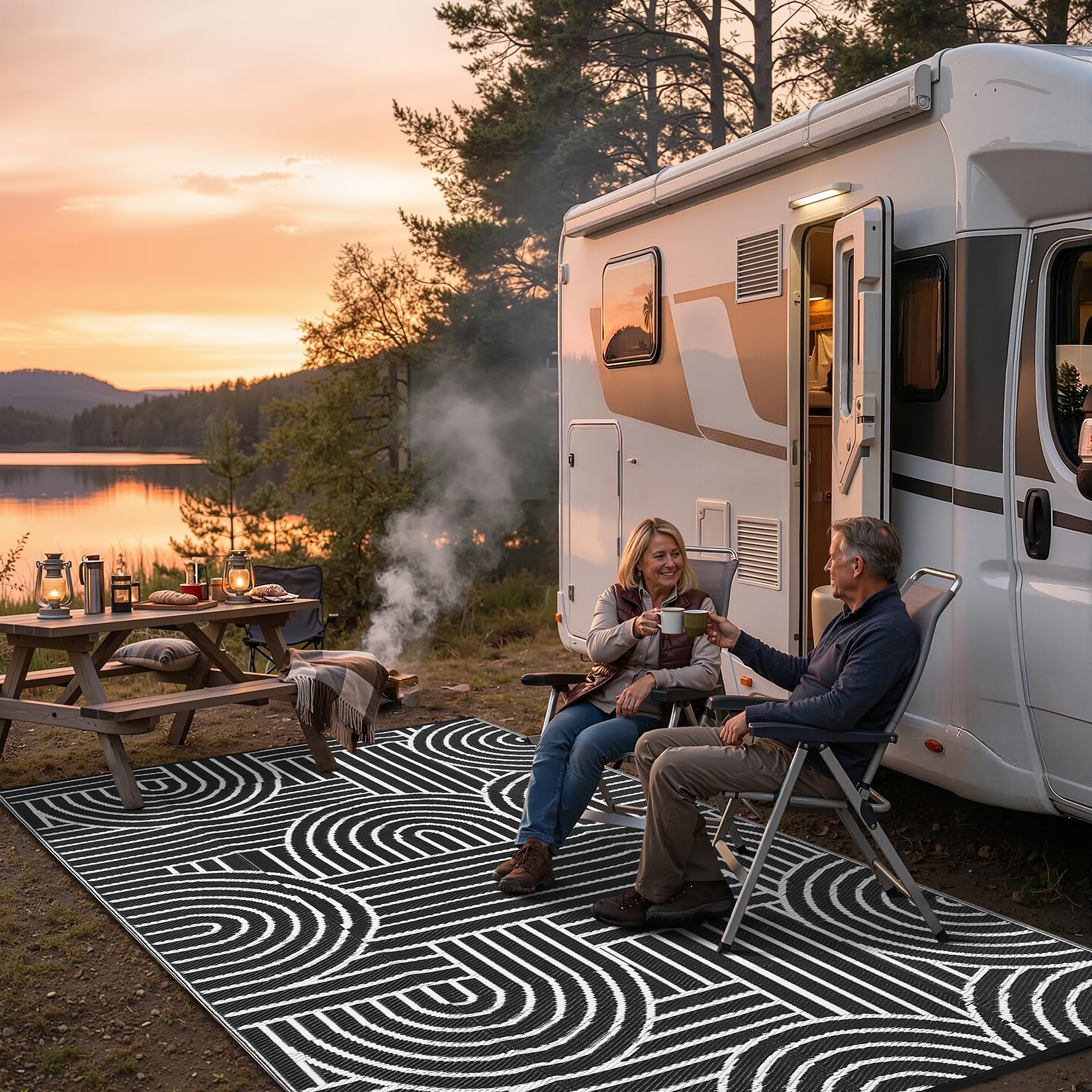 Garvee Outdoor Rug rolled up for easy transport