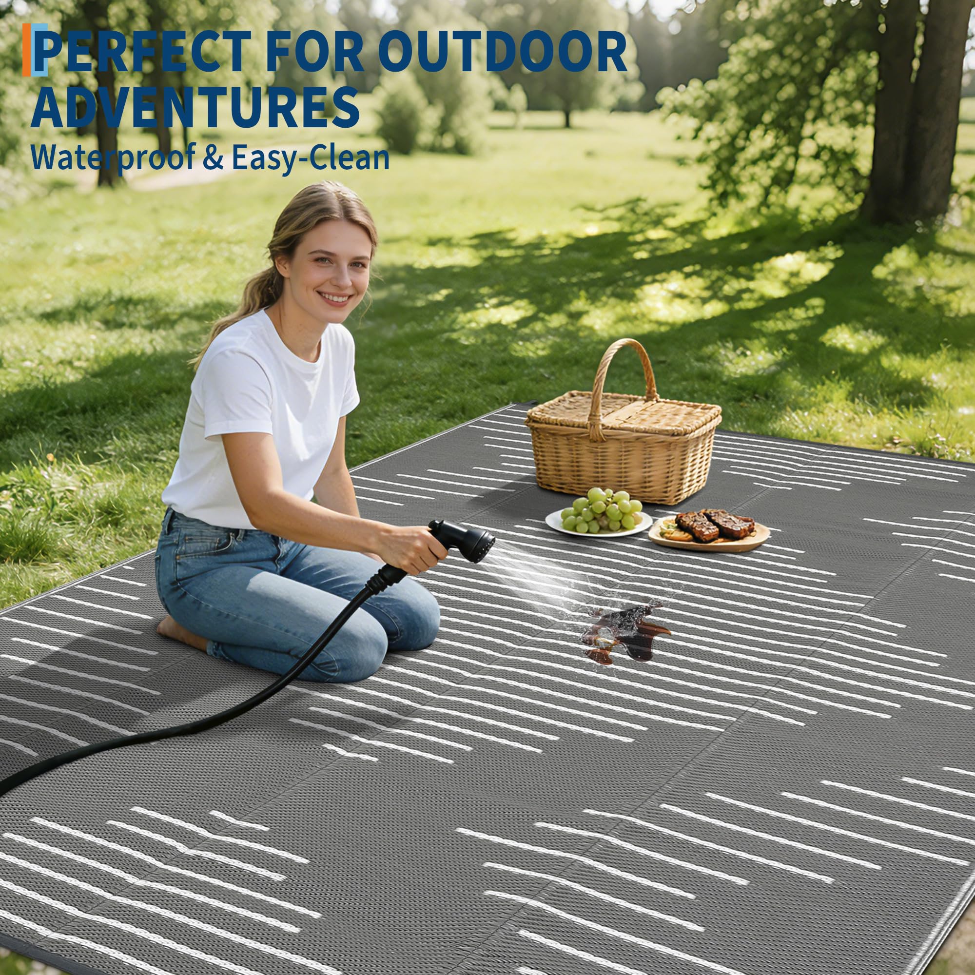 Garvee Outdoor Rug rolled up for easy transport