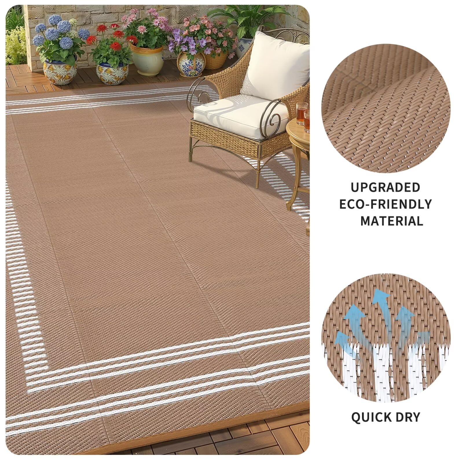 Garvee Outdoor Rug set up on patio