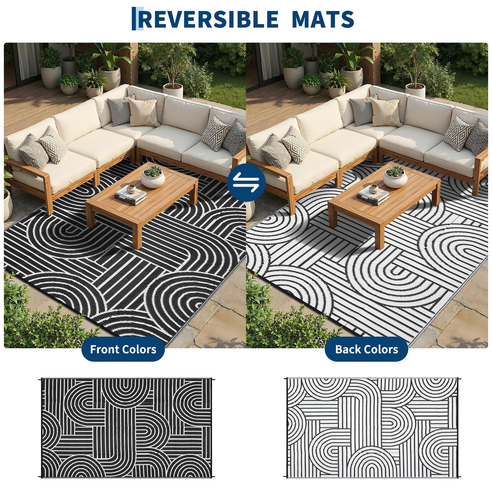 Garvee Outdoor Rug showing waterproof material