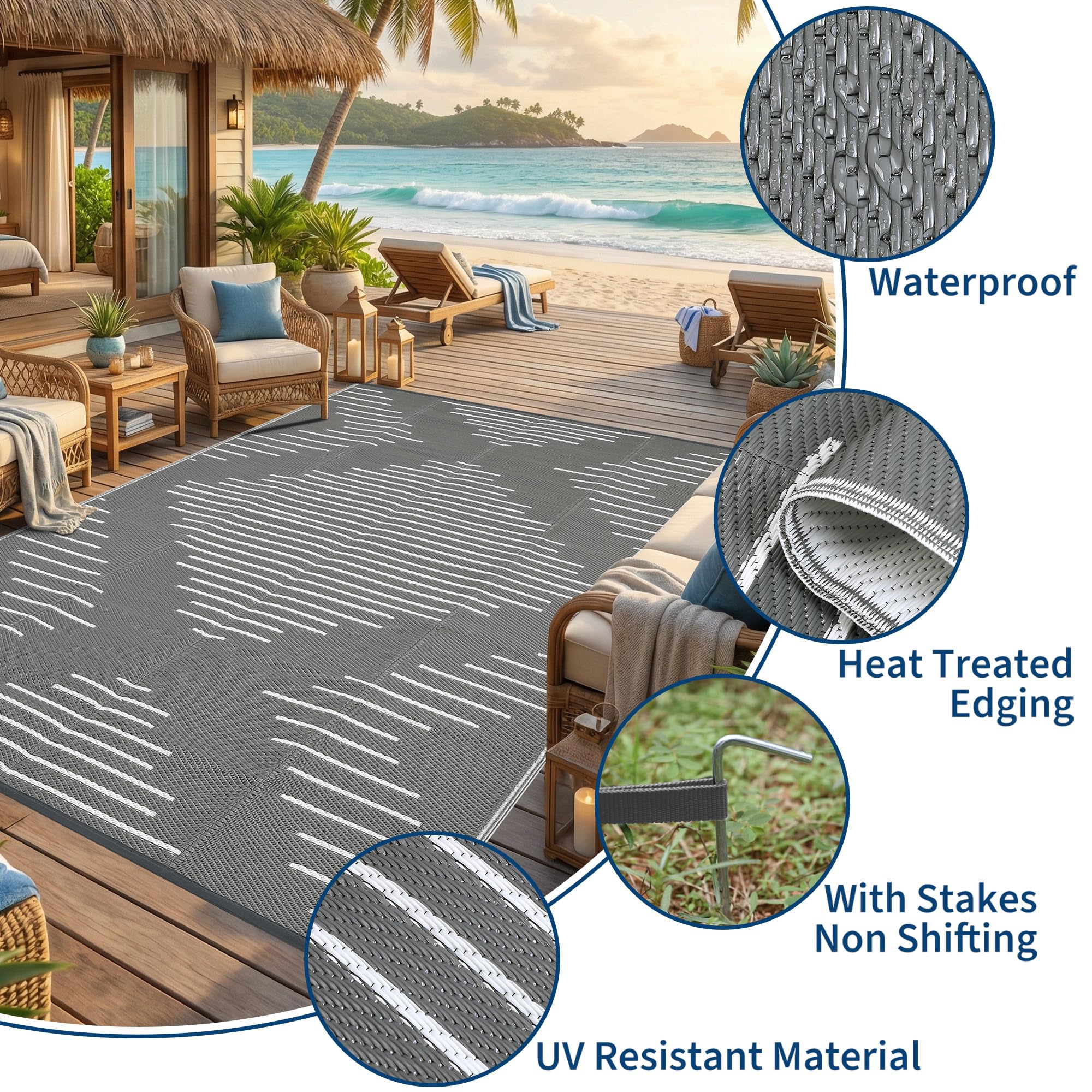 Garvee Outdoor Rug with corner loops and stakes included