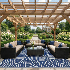 Garvee Reversible Rainbow Outdoor Rug 9x12 front view, blue