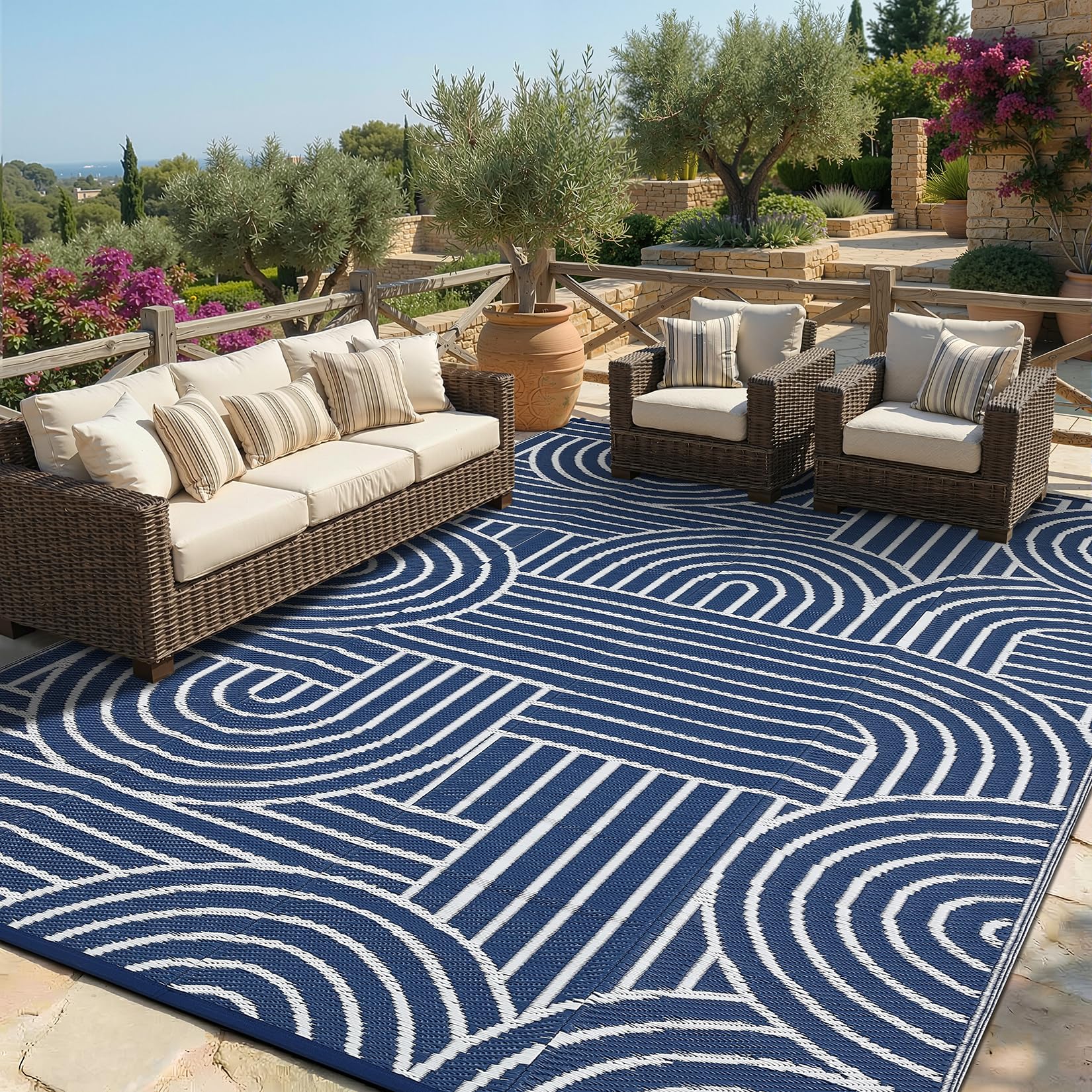 Garvee Reversible Rainbow Outdoor Rug 9x12 packed for transport