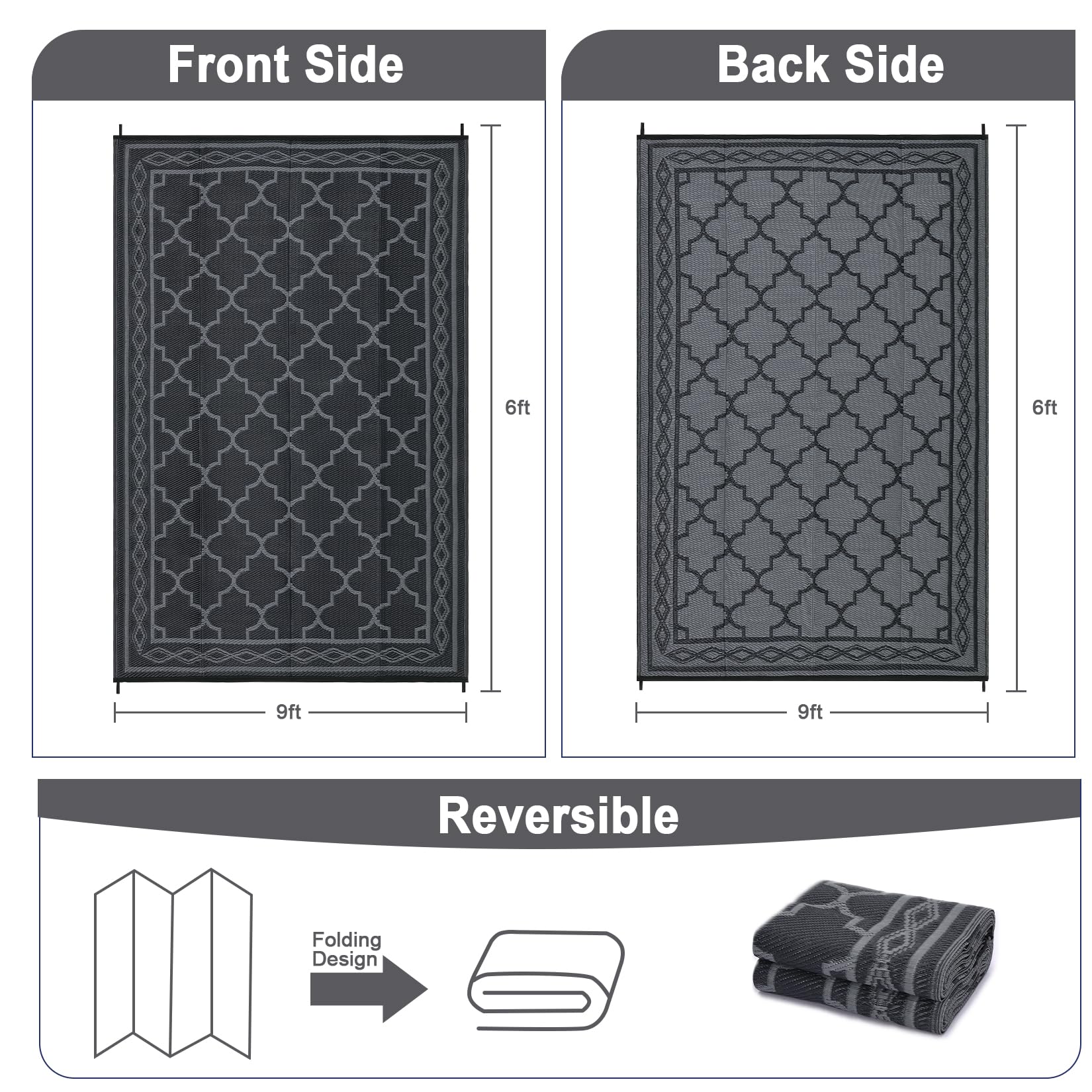 Garvee rug with corner loops and stakes for RV camping