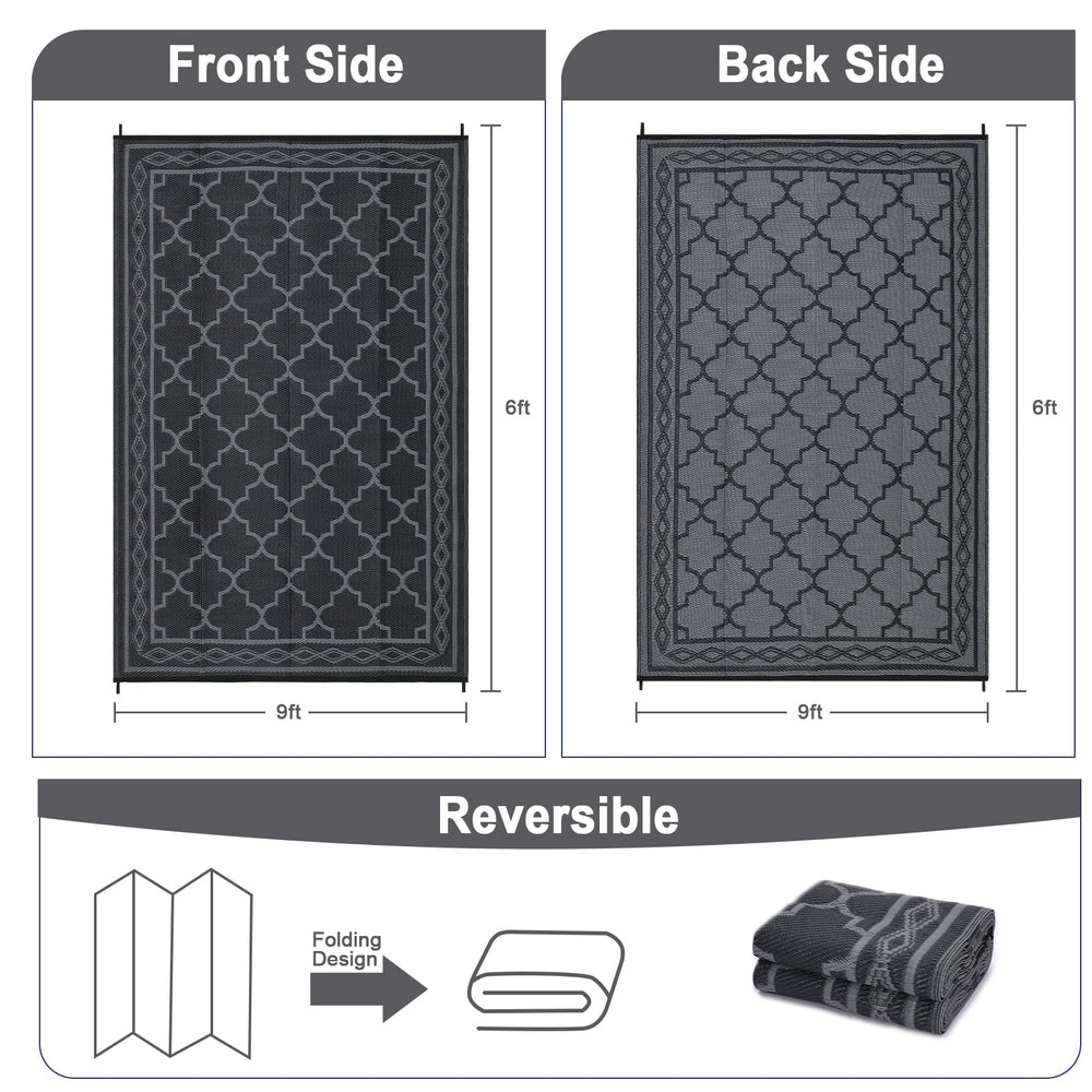 Garvee rug with corner loops and stakes for RV camping